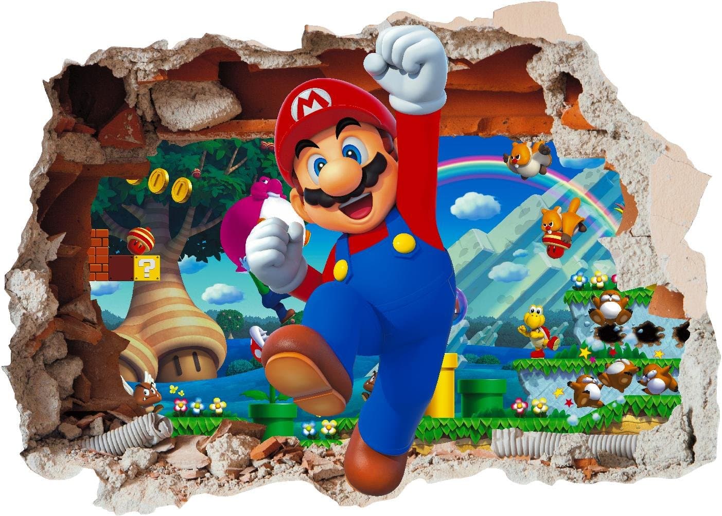 Super Mario Brothers Hole in Wall 3-3D Printed Vinyl Sticker Decal Children's Bedroom (Medium 500 x 355mm)