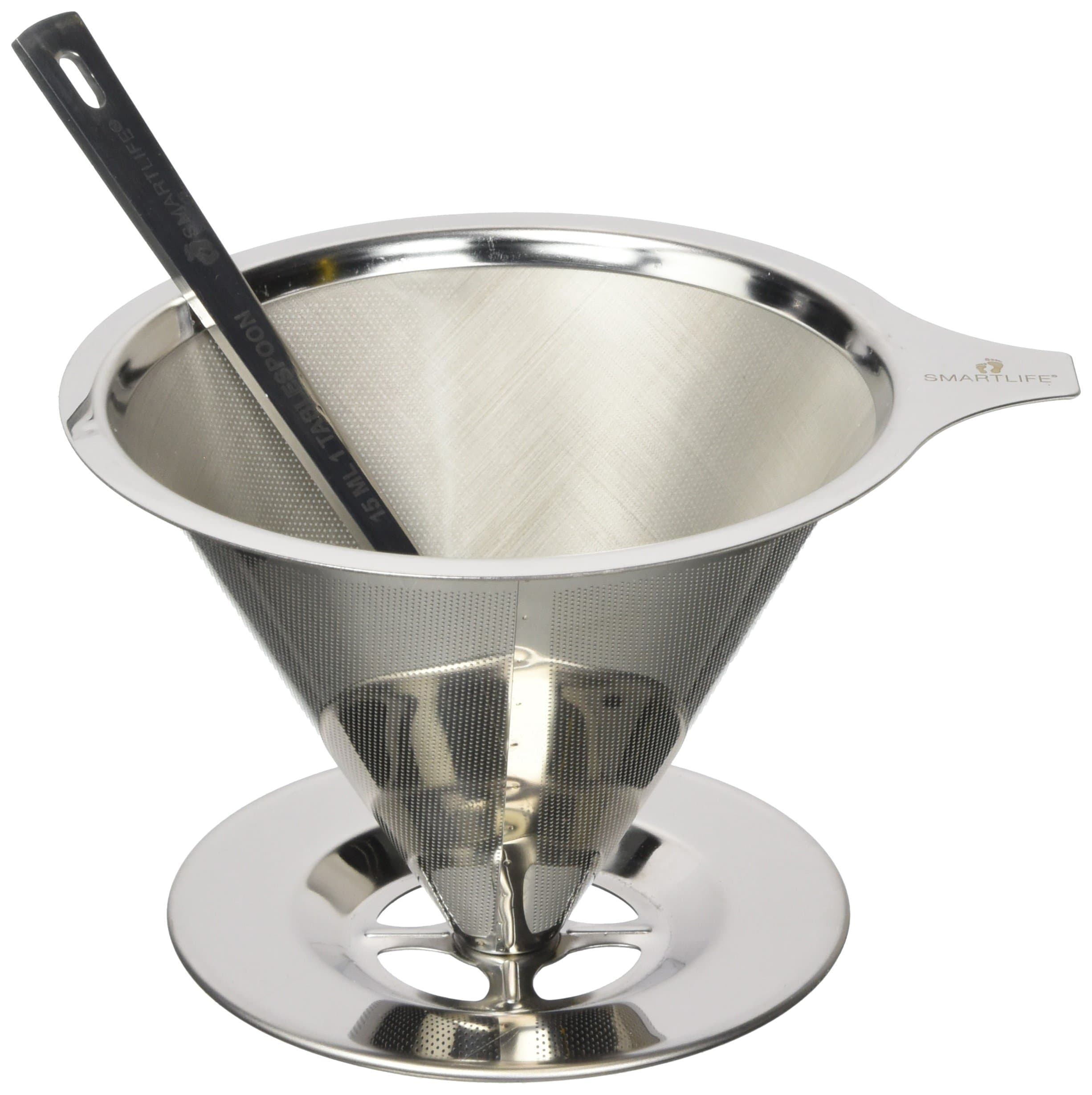 SmartLife 18/8 Stainless Steel Reusable Cone Coffee Filter with Cup Stand and Measuring Spoon