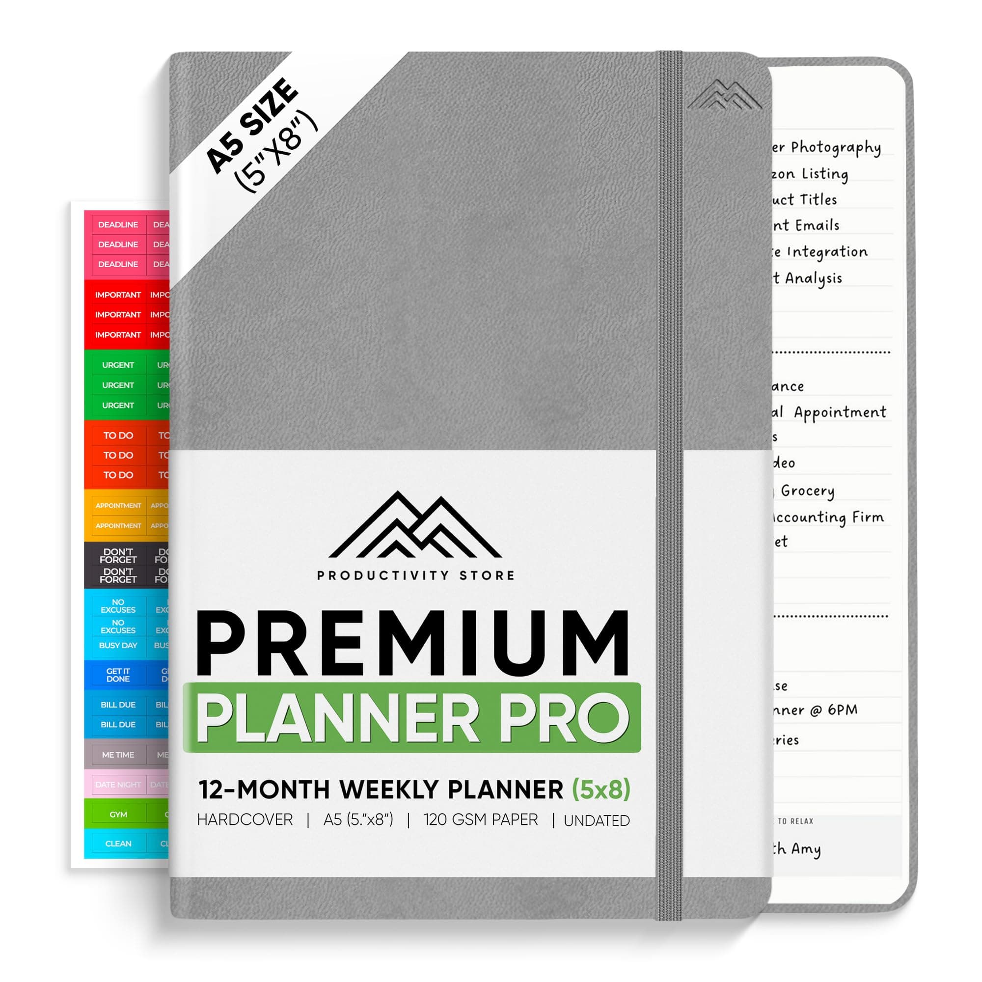 2025 Planner Pro 5.8 x 8.3 - Undated Productivity & Business Planner Notebook & Journal - Monthly Planner 2025 & Daily Planner 2025-2026 - A5 - Grey - Productivity Store