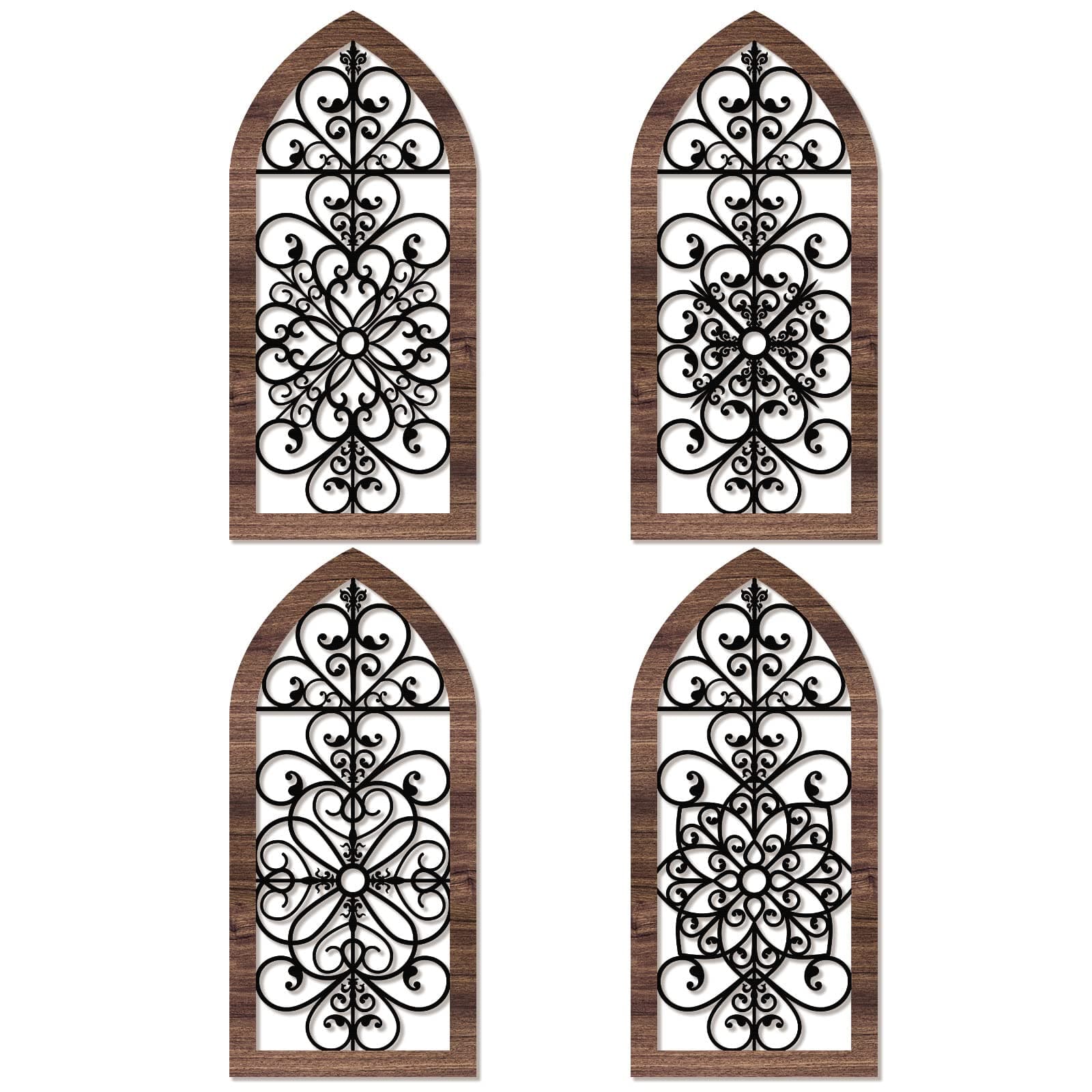 Yulejo4 Pieces Thicken Rustic Wall Decor Modern Farmhouse Decor Wooden Hollow Carved Design Wall Art for Living Room Bedroom Hallway Decor Office Kitchen Wall Decoration (Elegant Style)