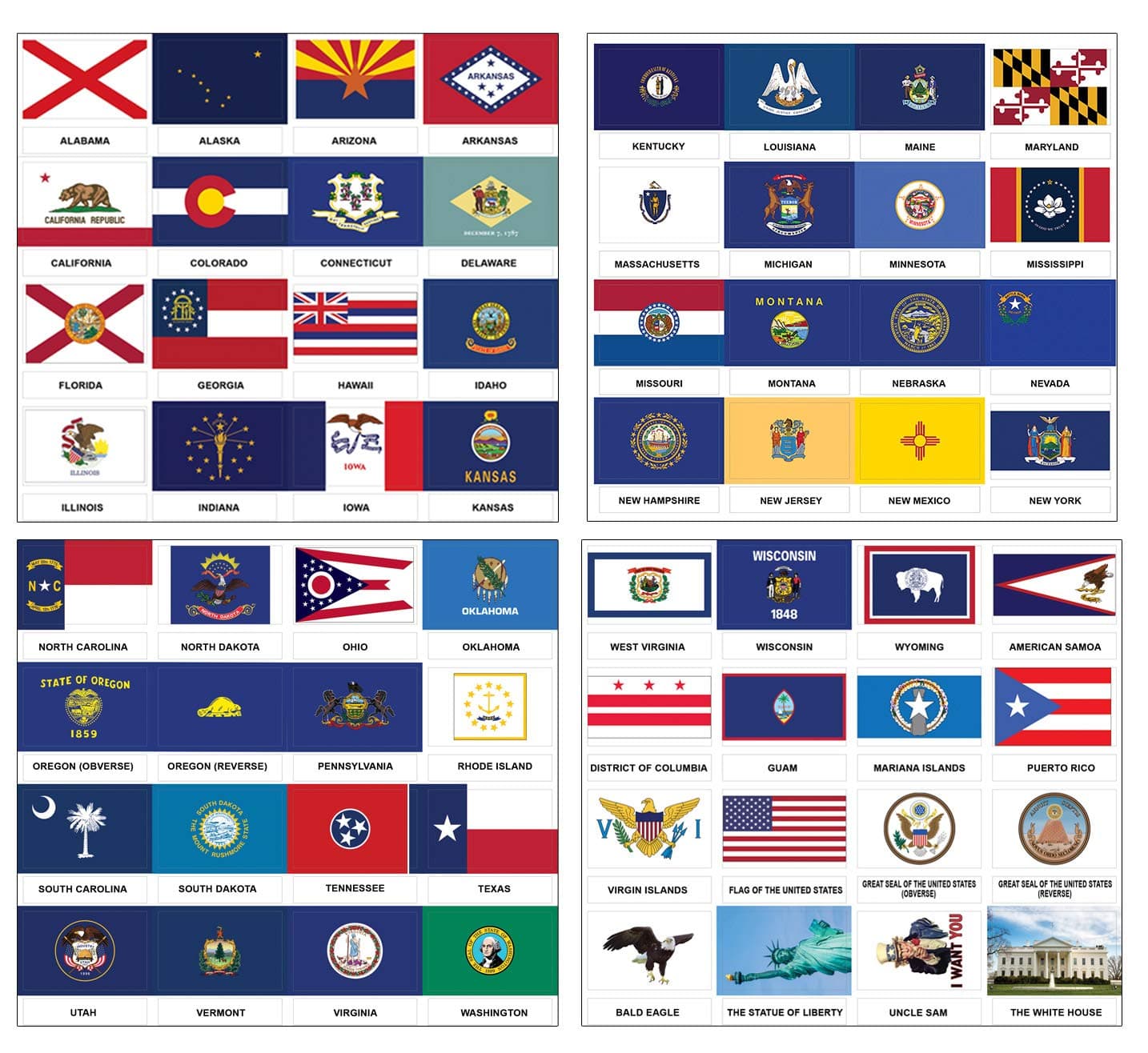 Creanoso US States and Territories Flags and American Symbols Stickers (2-Sets / 96 pcs) - Each Set with 48 Unique Designed Stickers – Fun Learning Decorating Sticker Decal