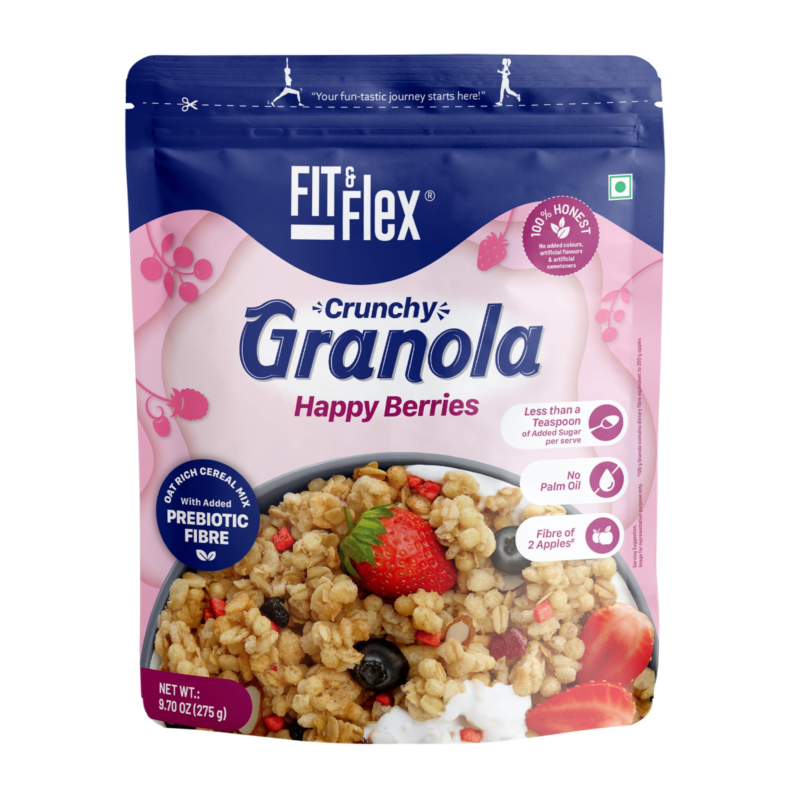 Baked Crunchy Happy Berries Granola | Oat Rich Cereal With High Protein And Fibre | Ready To Eat Healthy Granola For Breakfast | As Seen on Shark Tank India | 275 g