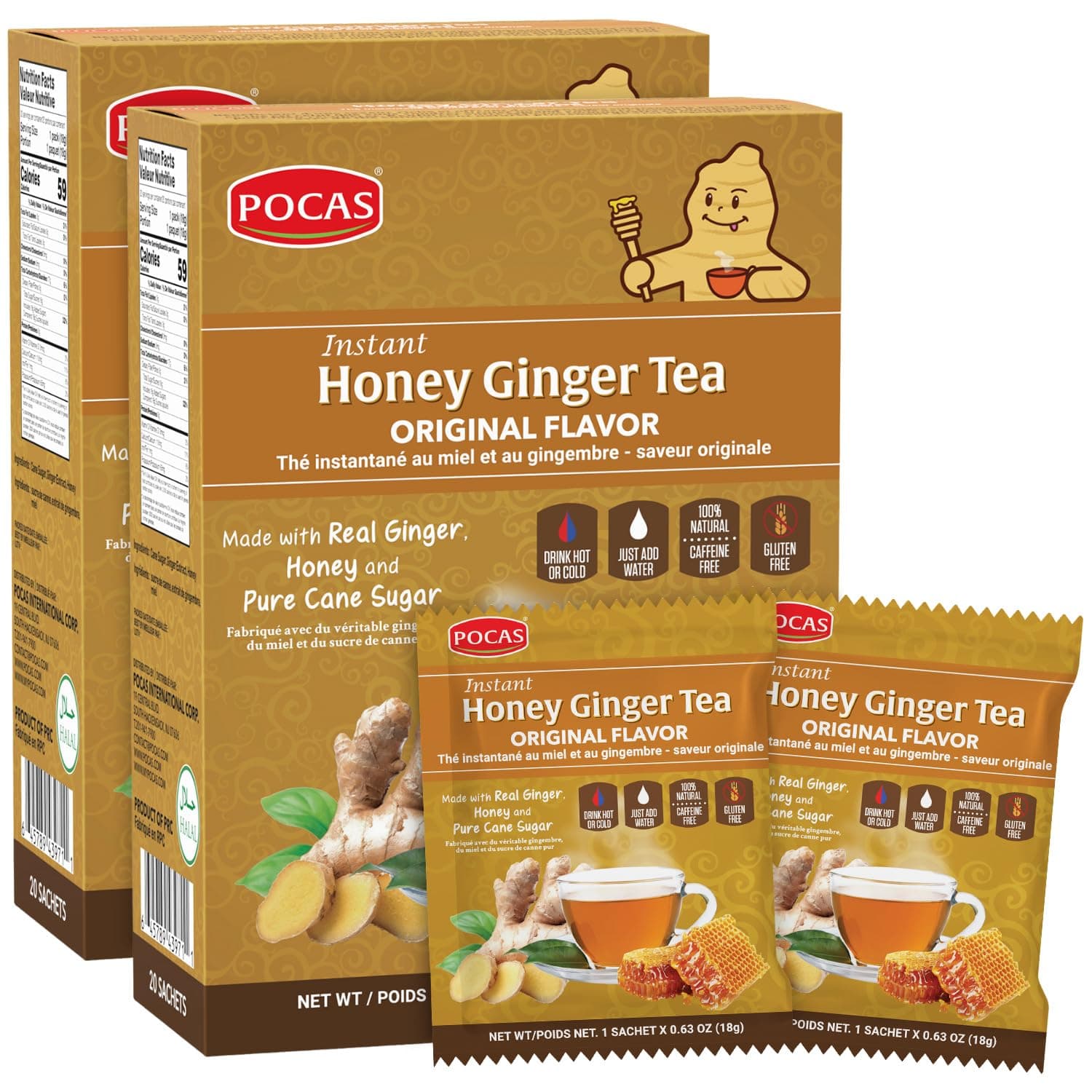 Pocas Honey Ginger Tea Original Flavor (Pack of 2)