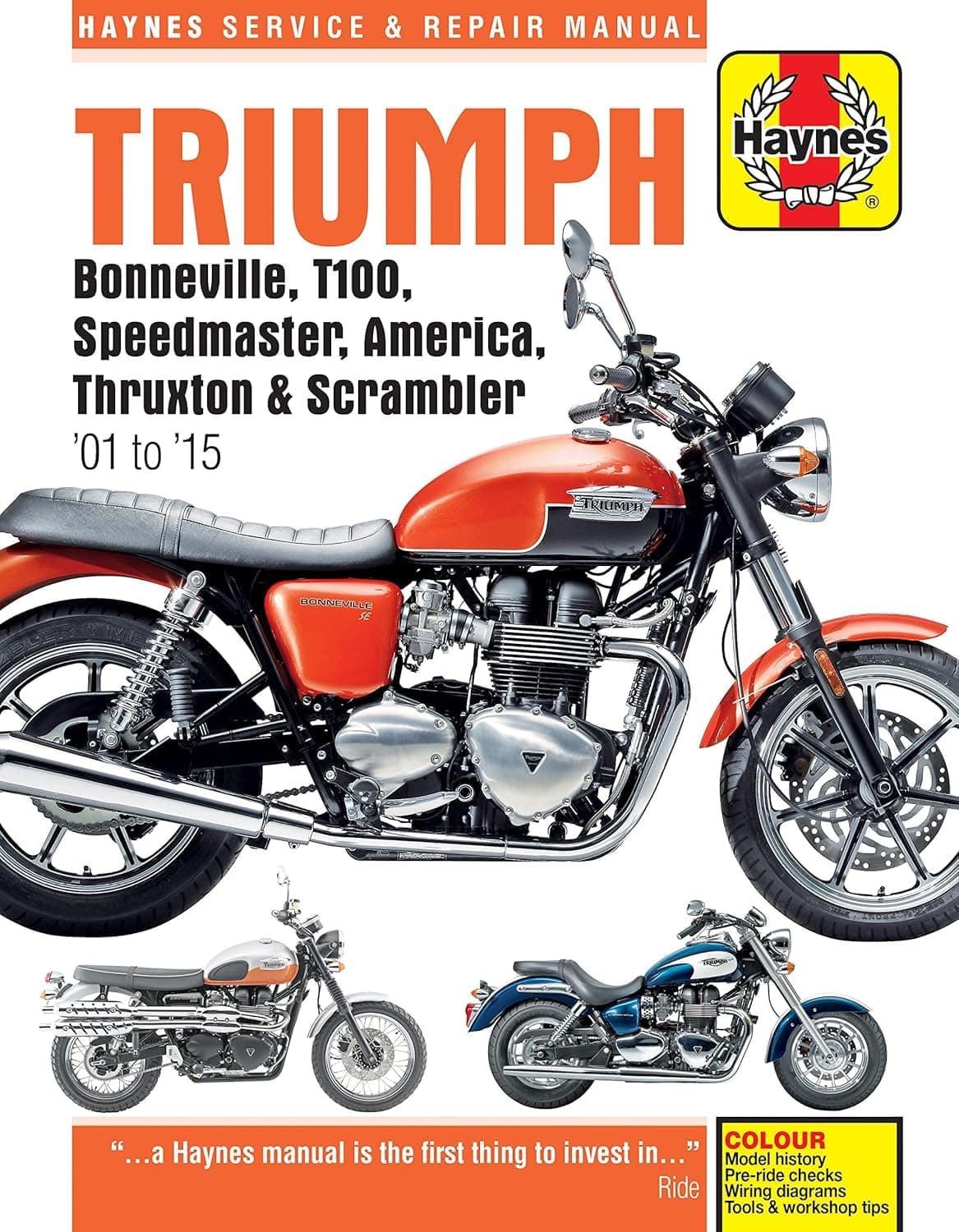 Triumph Bonneville, T100, Speedmaster, America, Thruxton & Scrambler (01-15) Haynes Repair Manual (See specific years covered)