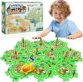 10Pcs Puzzle Racer Kids Car Track Set for Toddlers Boys, Race Tracks for Kids Ages 3-8, Puzzle Track Car Play Set, Educational Puzzles Cars Toys for 3 4 5 6 Year Old Boys (Snail)