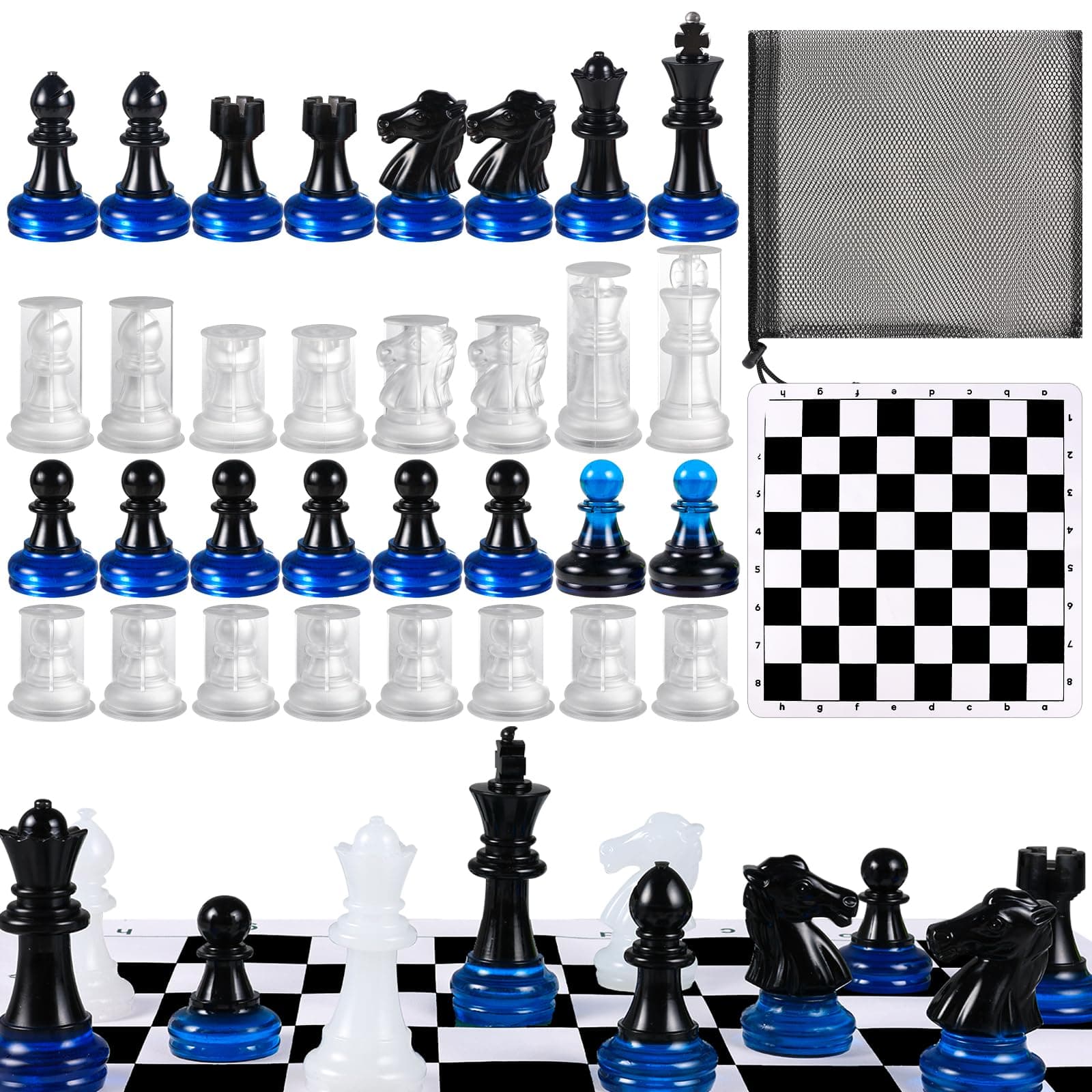 Large Size Chess Resin Mold,16 Pieces 3D Silicone Chess Pieces Resin Mold,Chess Crystal Epoxy Casting Molds for DIY Crafts Making,Birthday Gift, Family Party and Outdoor Games