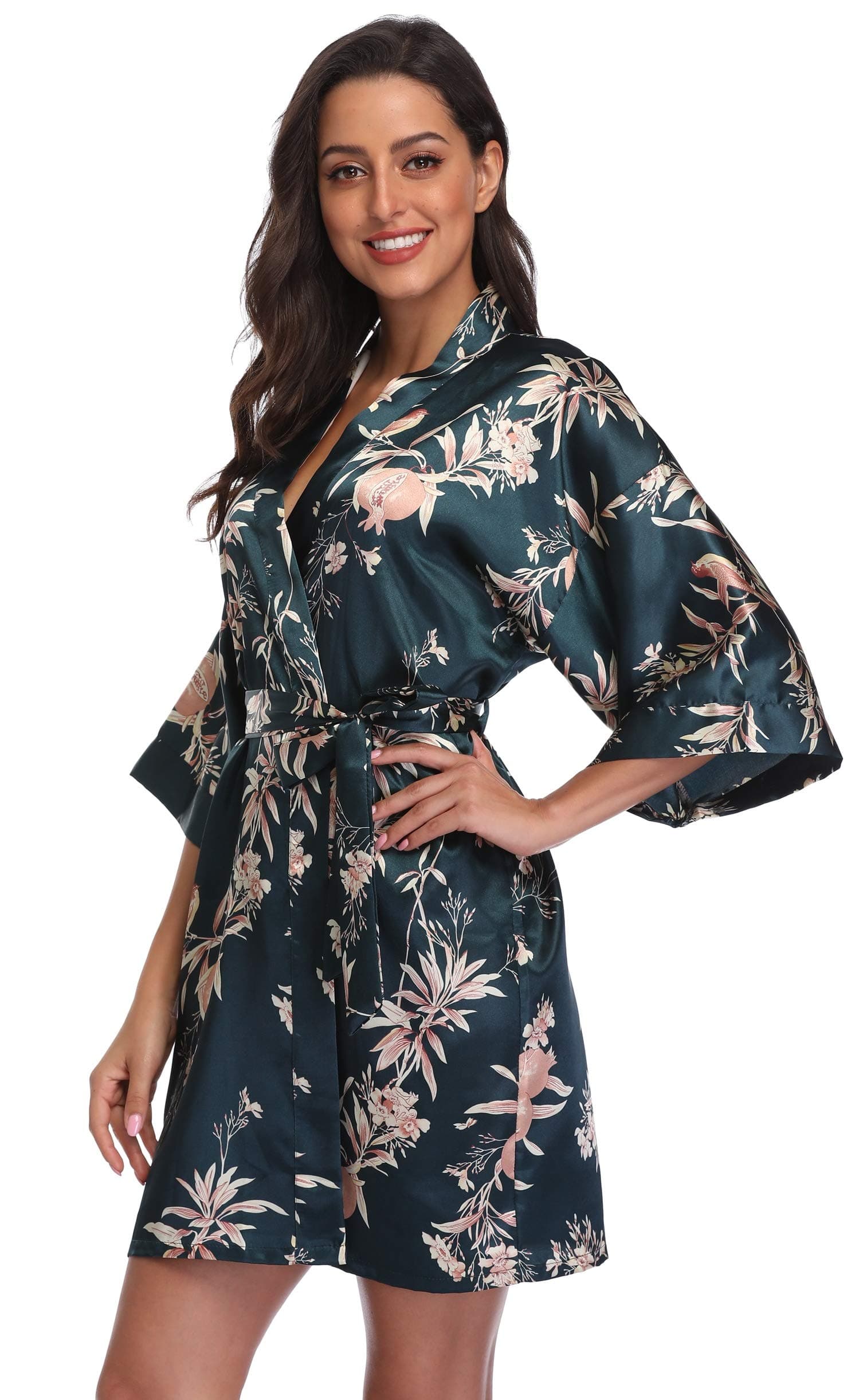 season dressingWomen Floral Robes Bridesmaids Short Satin Kimono Sleepwear for Wedding Party