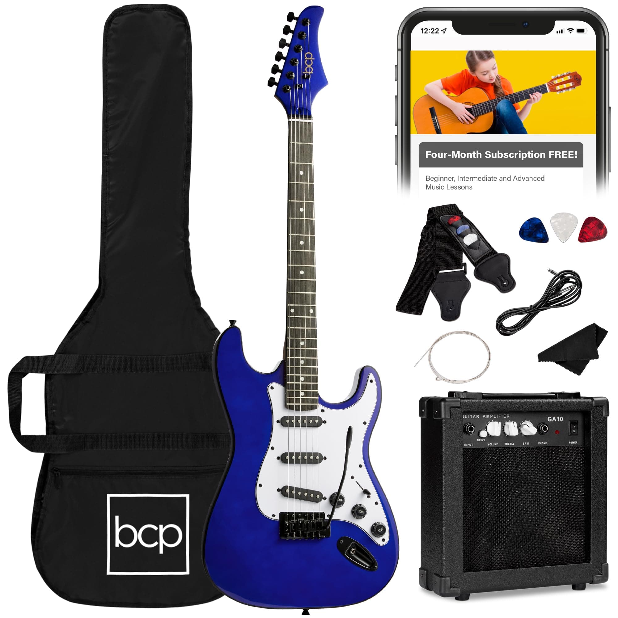 Best Choice Products 99 Inch Beginner Electric Guitar Set, Complete Beginner Kit with Bag, Strap, 10W Amplifier, Strings, Pick, Tremolo Bar, Metallic Blue