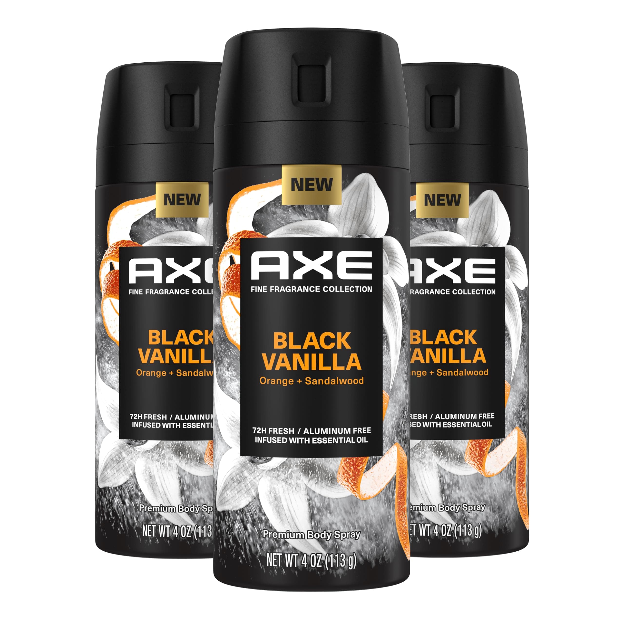 Axe Fine Fragrance Collection Premium Body Spray with Black Vanilla with Orange and Sandalwood, 3 Pieces with 72 Hours Odour Protection, No Aluminium, 100 ml
