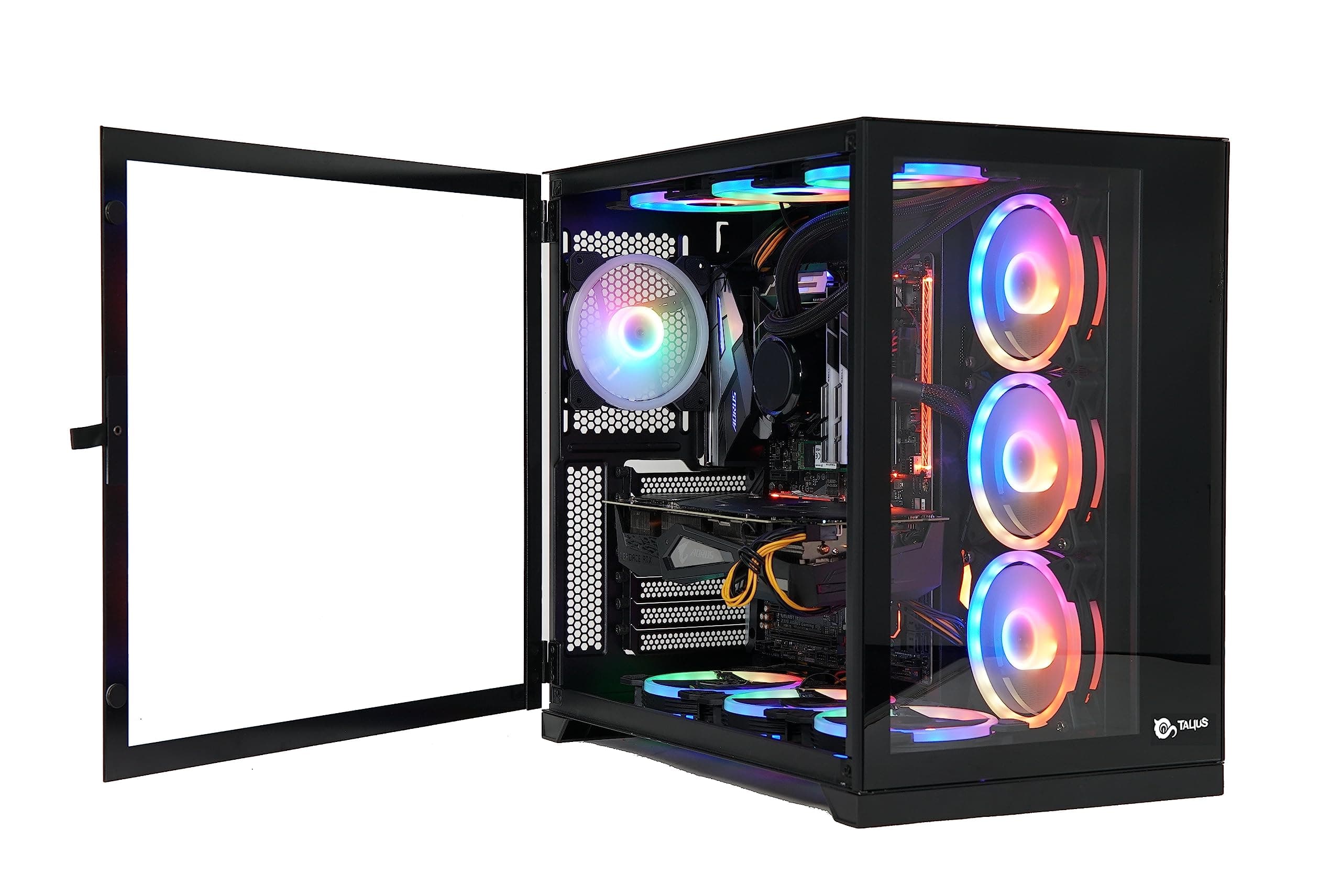 TALIUS, TECH 4 U Zeus/Cronos Gaming Case, Black, Tempered Glass Front Window and Side Door, Modular Structure with Dual Cameras, USB 3.0