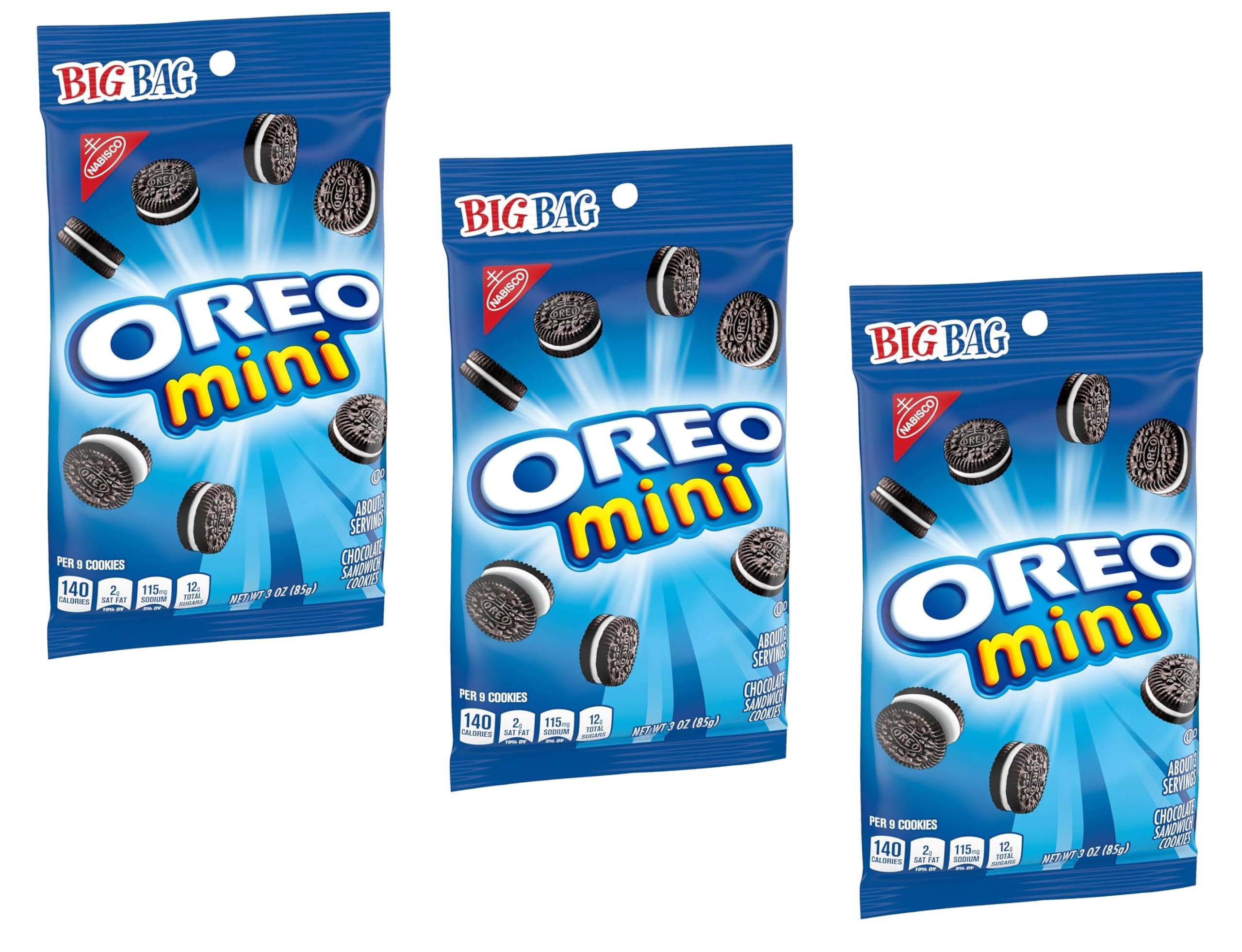 Snacks OREO Mini Chocolate Sandwich Cookies, Snackable Delights, 3 oz Big Bags (3 Pack)