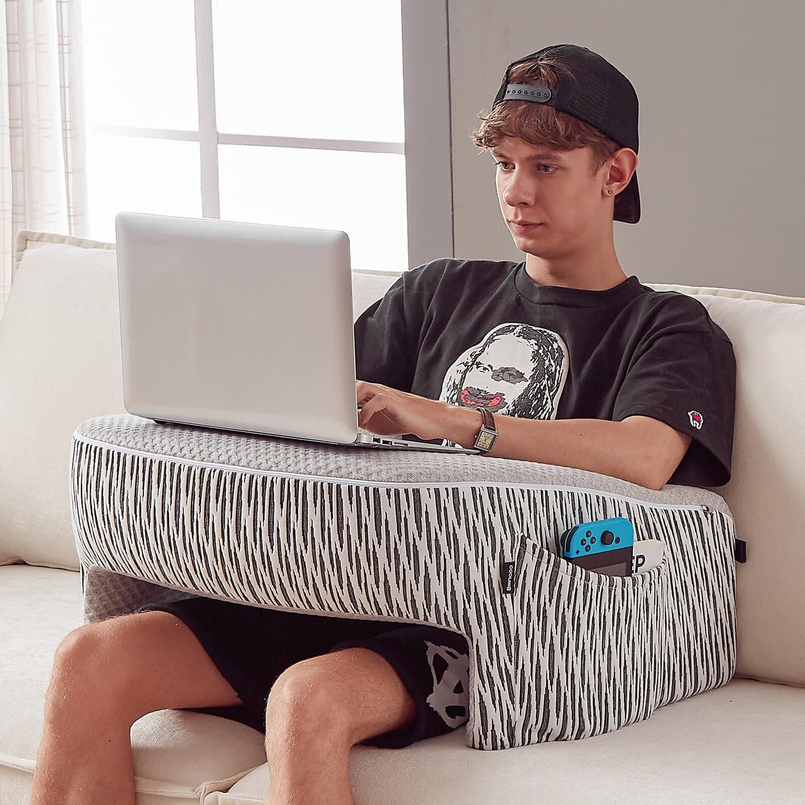 Reading Pillow for Lap, Extra Large Arm Rest Pillow for Adult, Memory Foam Lap Desk Pillow for Reading, Working, Crocheting, Playing Steam Deck Switch or Sitting in Bed Couch(Ash Grey)