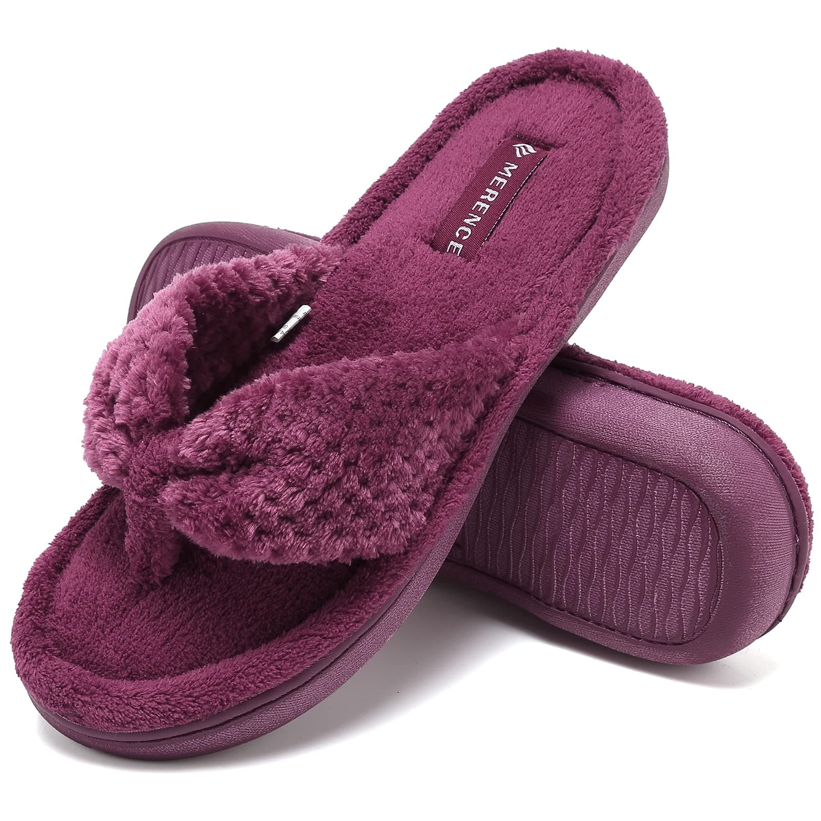 Women's Cozy Memory Foam Spa Thong Flip Flops House Indoor Slippers Plush Gridding Velvet Lining Clog Style-U1MTW017-0716
