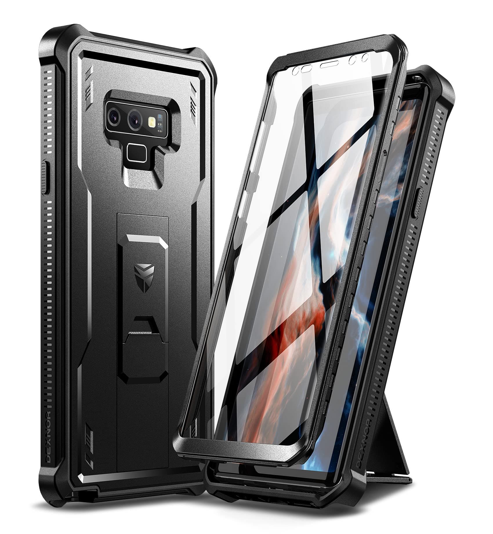 Case Compatible with Samsung Galaxy Note 9 Military Grade 360 Full Body Shockproof Bumper Protection Cover with Stand - black