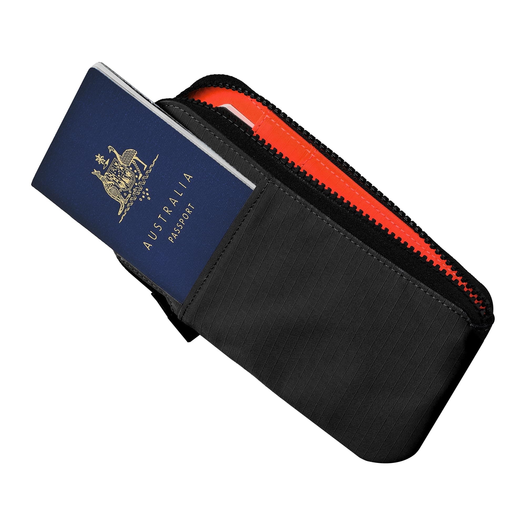 ALPAKA Zip Travel Wallet Black Axoflux 210D - RFID Passport Holder - Self Locking Zipper - Tear Resistant Material - Four Pockets and Two Card Slots - HUB Accessories Compatible