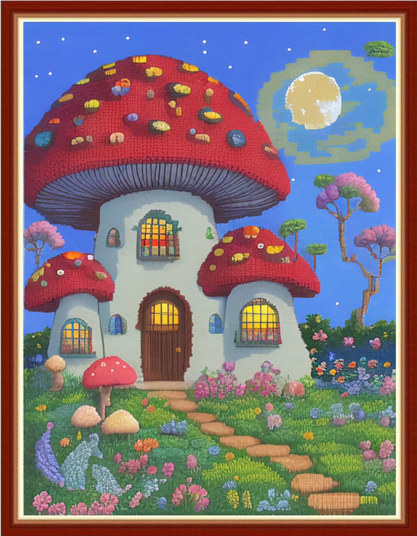 Findvoor Stamped Cross Stitch Kits for Beginners Full Range of Cross Stitching Embroidery Pattern for Adults, 11CT DIY Needlepoint Embroidery Starter Kits-Mushroom Moon 15.7x19.7 inch