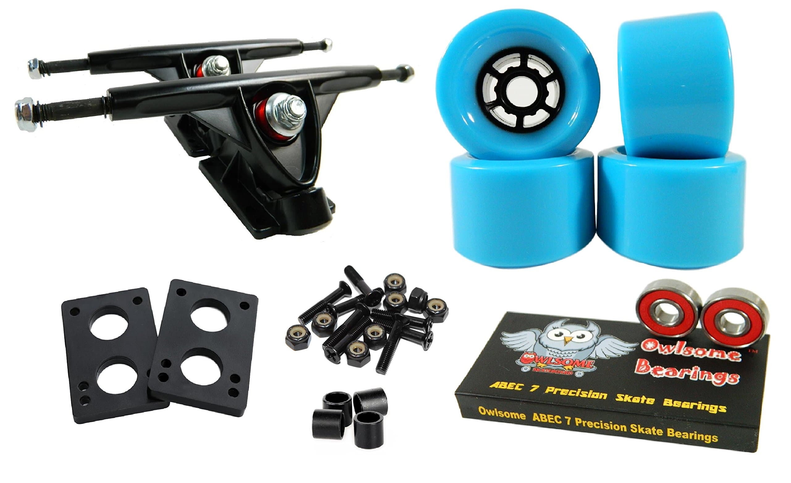 Longboard 180mm Trucks Combo w/83mm Flywheels + Owlsome ABEC 7 Bearings