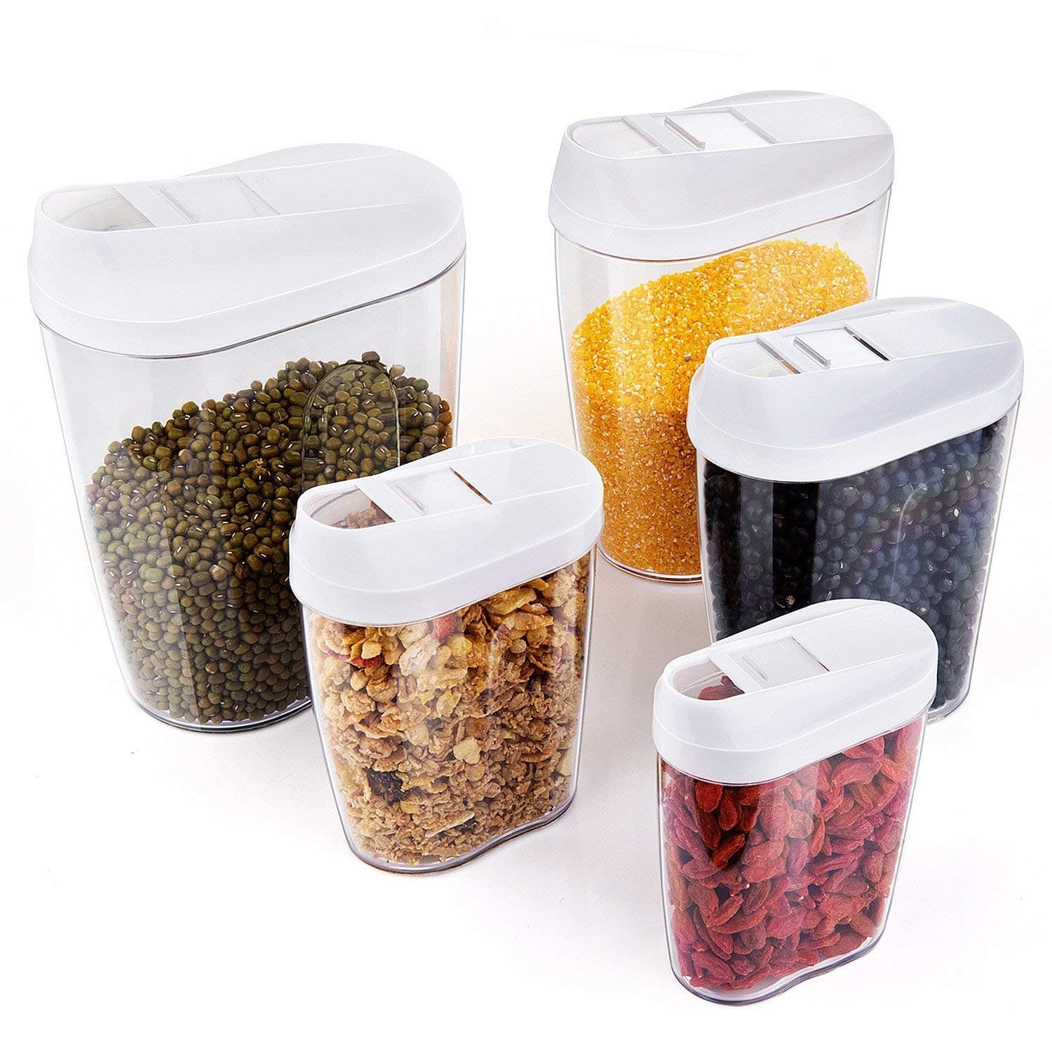 Dry Food & Cereal Container Set, Vordas 5 Piece Cereal Storage Containers with Lids, Ideal for Rice, Pasta, Cereal, Sugar, Coffee and More