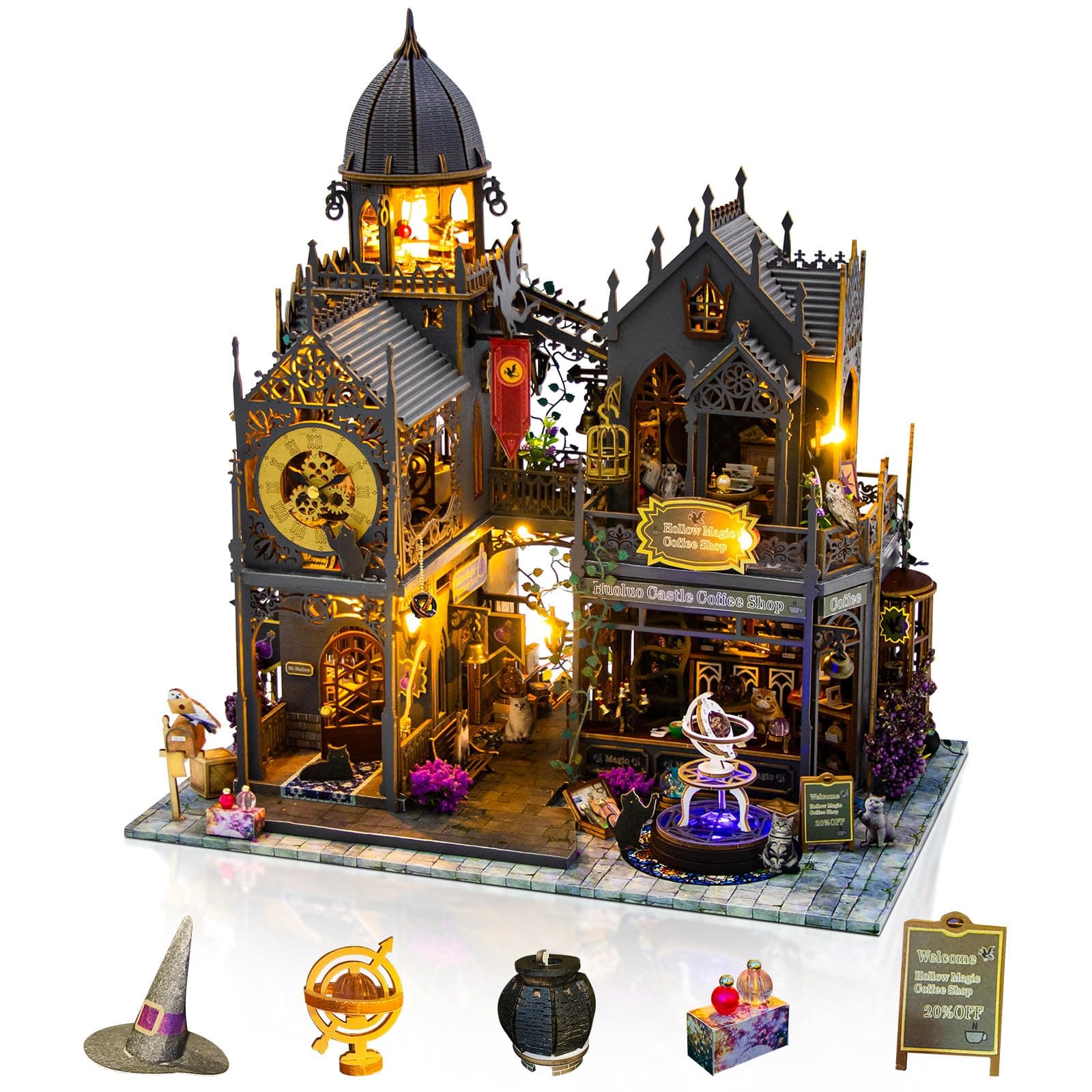 Miniature House Kit, Tiny House Kit with Light, DIY Mini House Building Kits for Adults to Building, Unique Gift for Birthday Christmas, Magic Castle