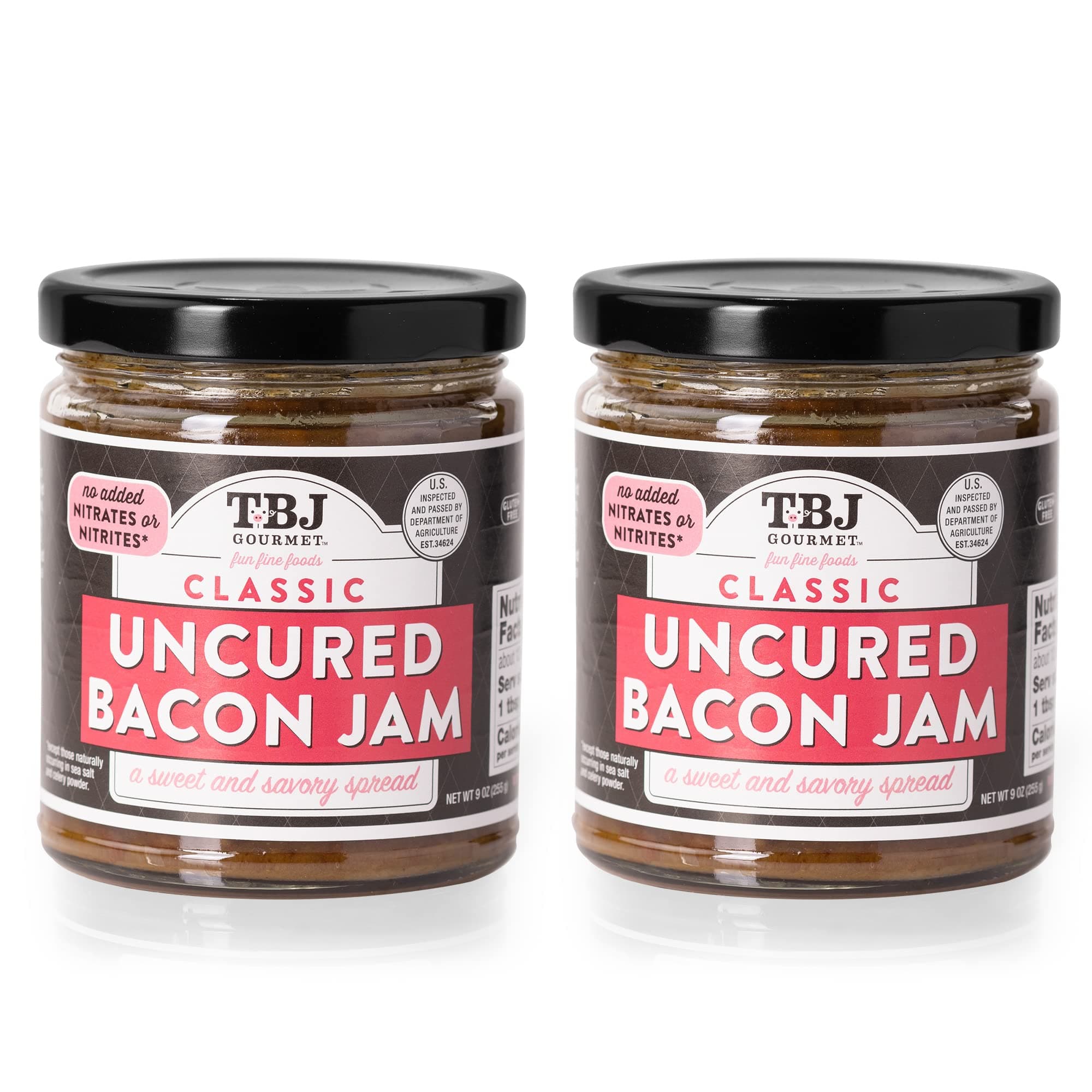 TBJ Gourmet Classic Bacon Jam - Original Recipe Bacon Spread - Uses Real Bacon, No Preservatives - Authentic Bacon Jams - 2 x 9 Ounces