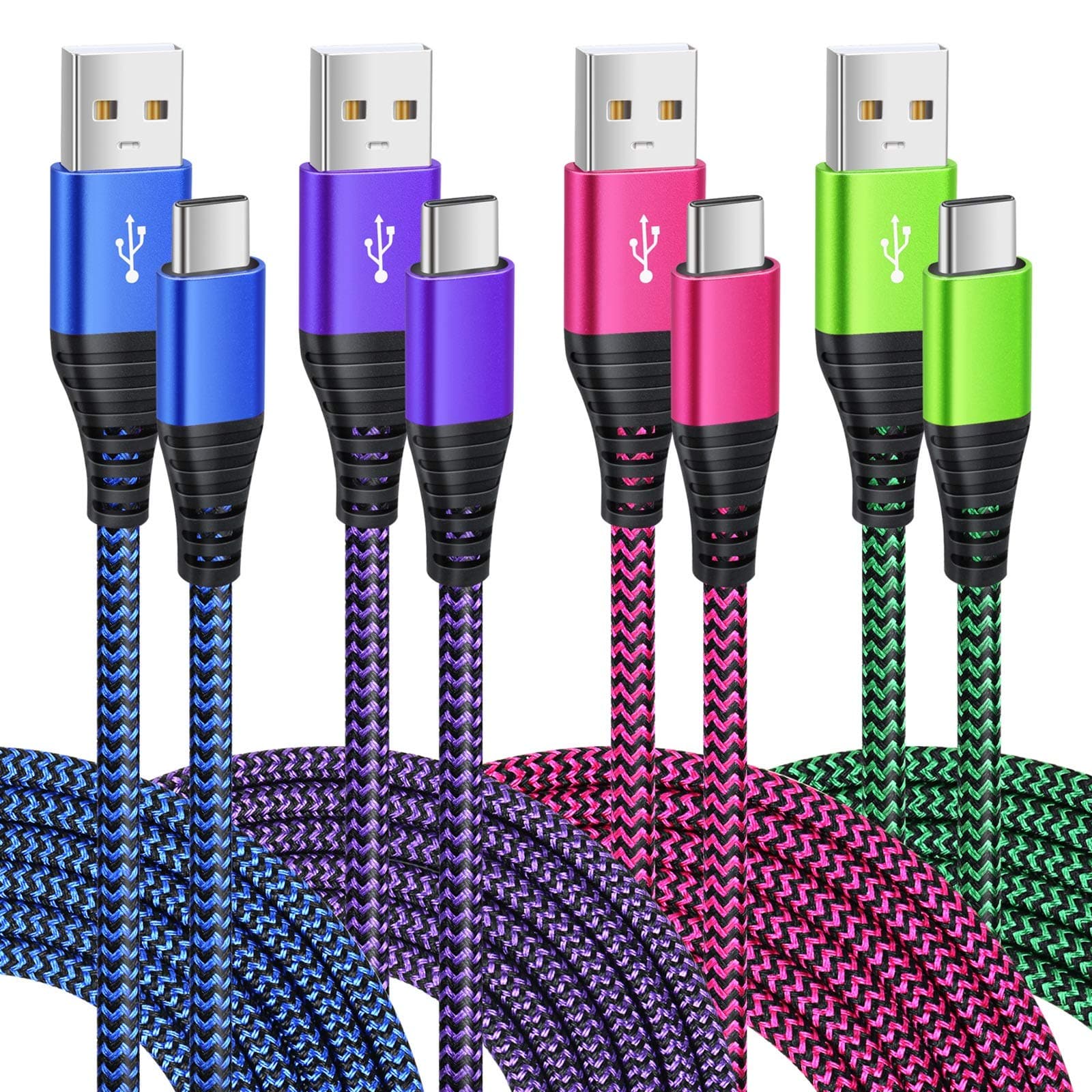 USB Type C Cable, 4-Pack 10ft USB C Cable Fast Charge Nylon Braided USB A to C Charging Cable Compatible with iPhone 16/15 Samsung Galaxy S24 S23 S22 S8 S9 S10, LG V30 V20 G5 G6, Google Pixel