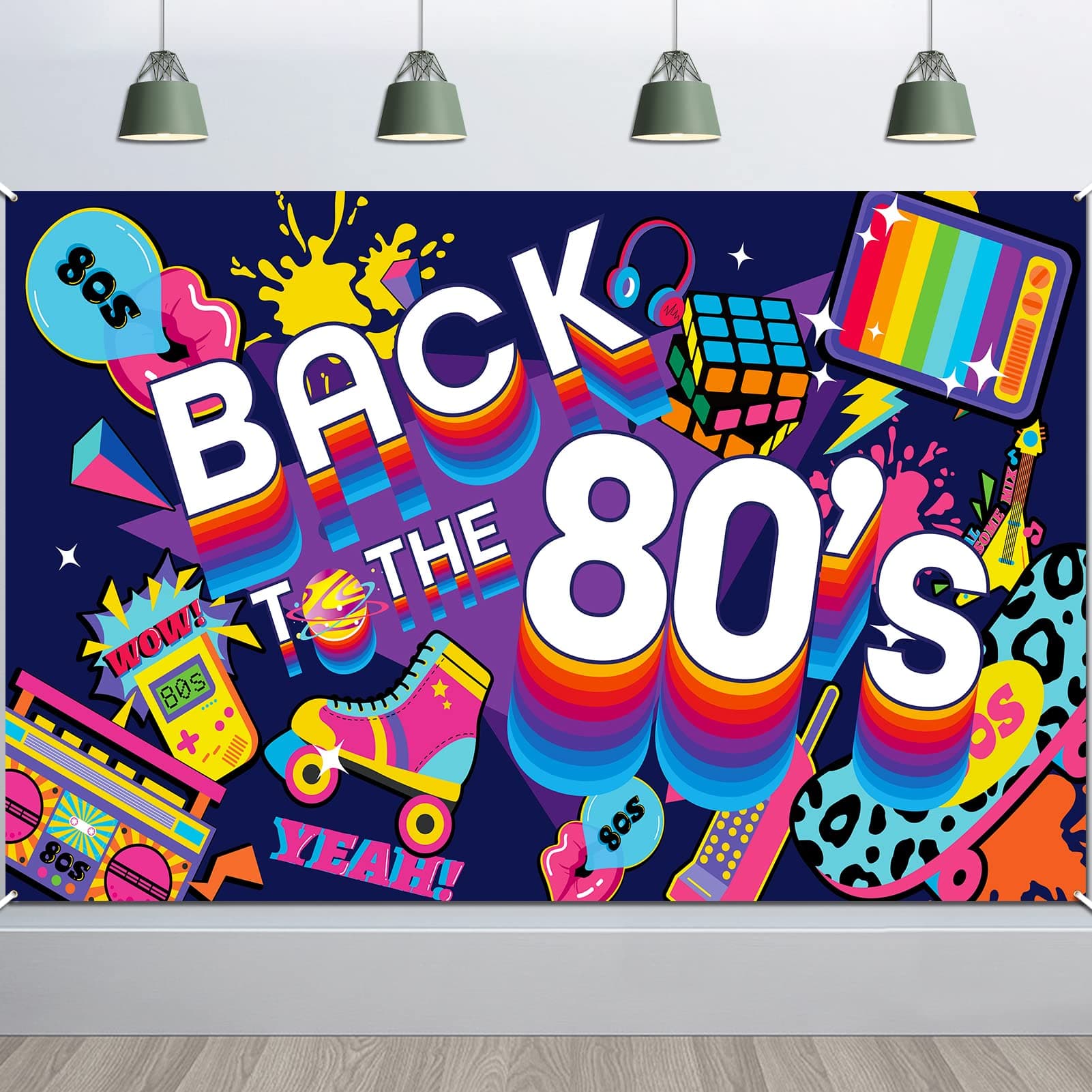 DPKOW Large Back To The 80's Banner for 80s Party Decoration, 80s Retro Indoo...