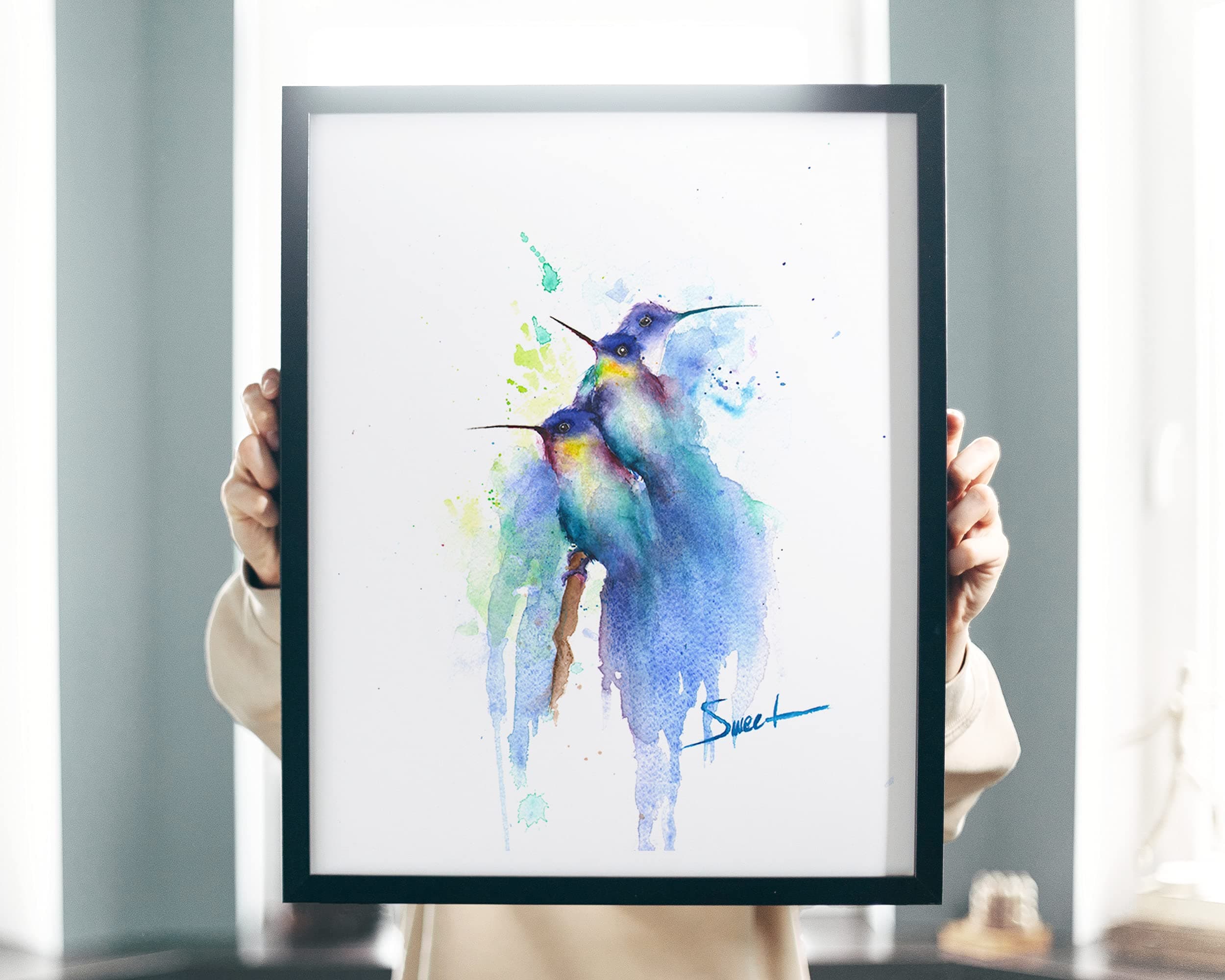 Hummingbird Wall Art by Eric Sweet | Bird Decor, Hummingbird Watercolor, Bird Painting | Art Print of Hummingbird Family