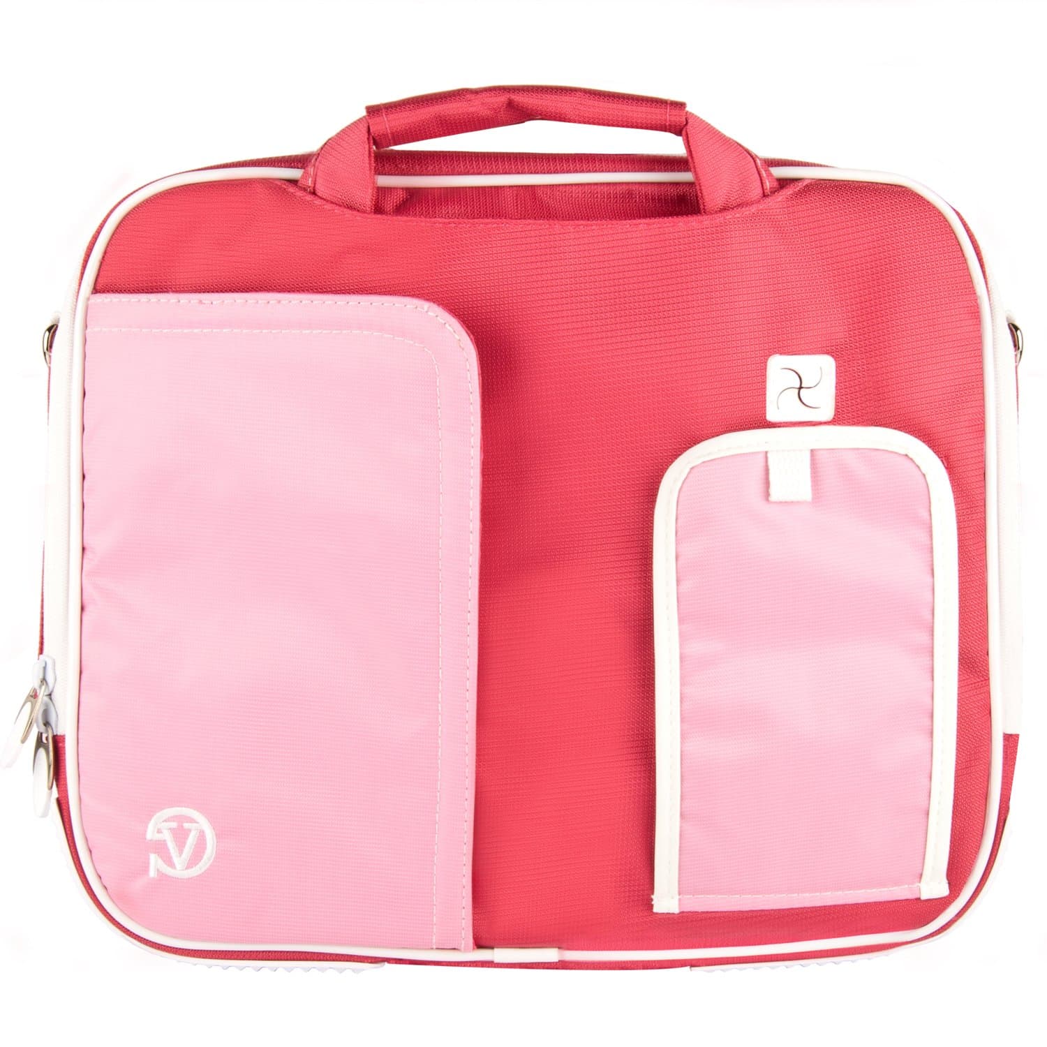 PINDAR Messenger Shoulder Carrying Bag Durable Case (Pink Trim) For The Sylvania SDVD7014 7 inch Portable DVD Player
