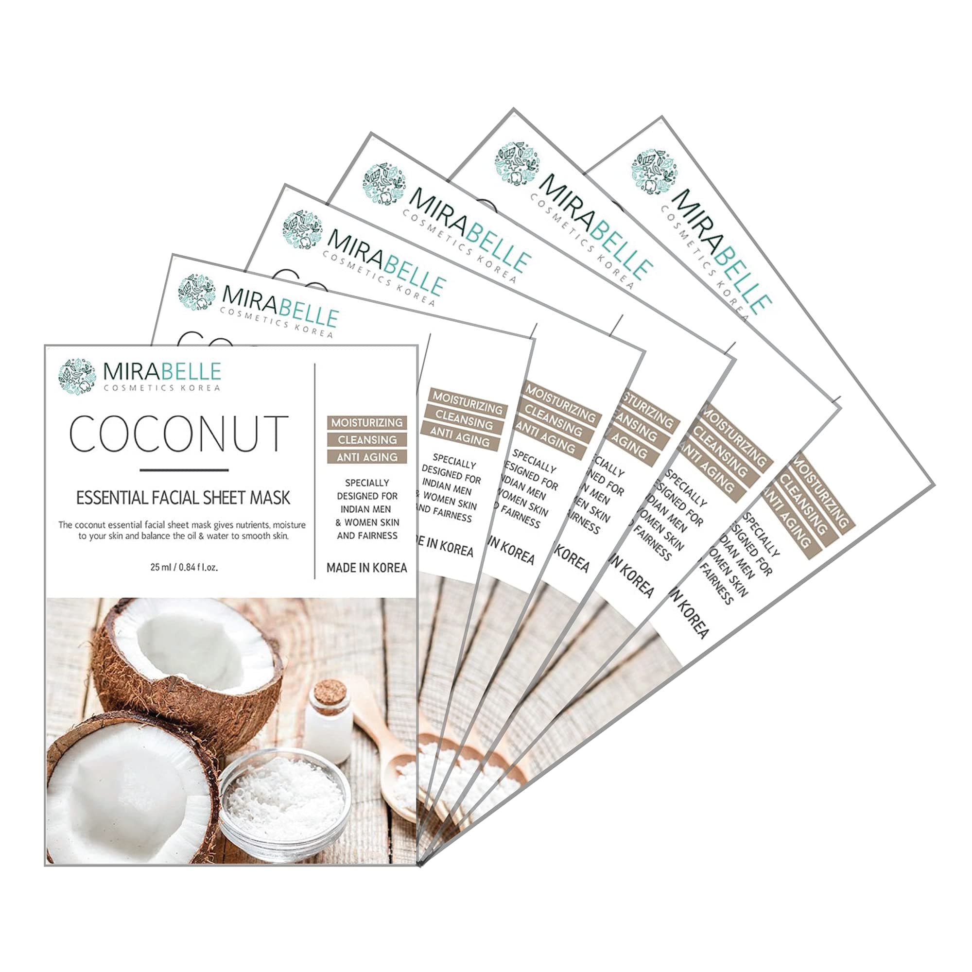 Mirabelle Cosmetics Korea Coconut Fairness Facial Sheet Mask ( Pack of 6 )