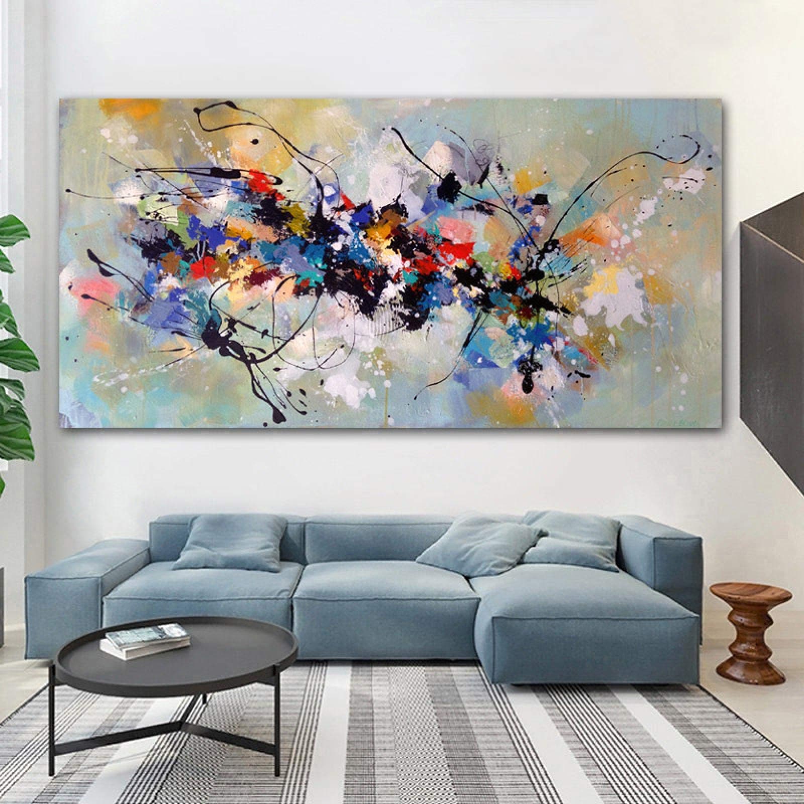 Zhaoyang Art Modern Abstract Painting on Canvas Colorful Posters and Print Scandinavian Wall Art Picture for Living Room Home Decoration 75x150cm(30x60in) InnerFrame,75 x 150 cm (30 x 60 in)