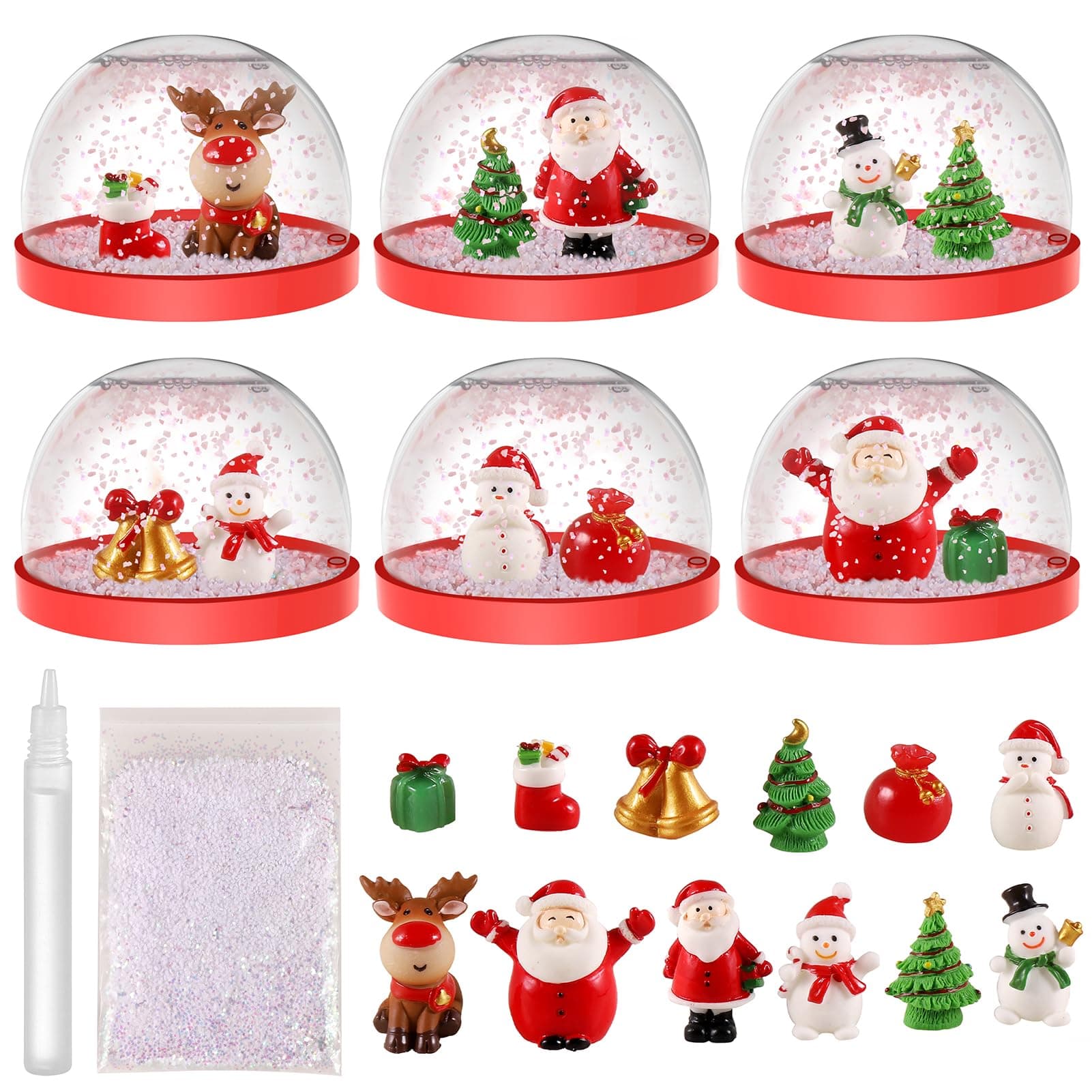 6 PCS Christmas Snow Globe Kit, Christmas Crafts Snow Globes with 12 Cute Christmas Toys, Plastic Snow Water Globe Kit for DIY Snow Globe, Christmas Arts and Crafts, Christmas Arts and Crafts