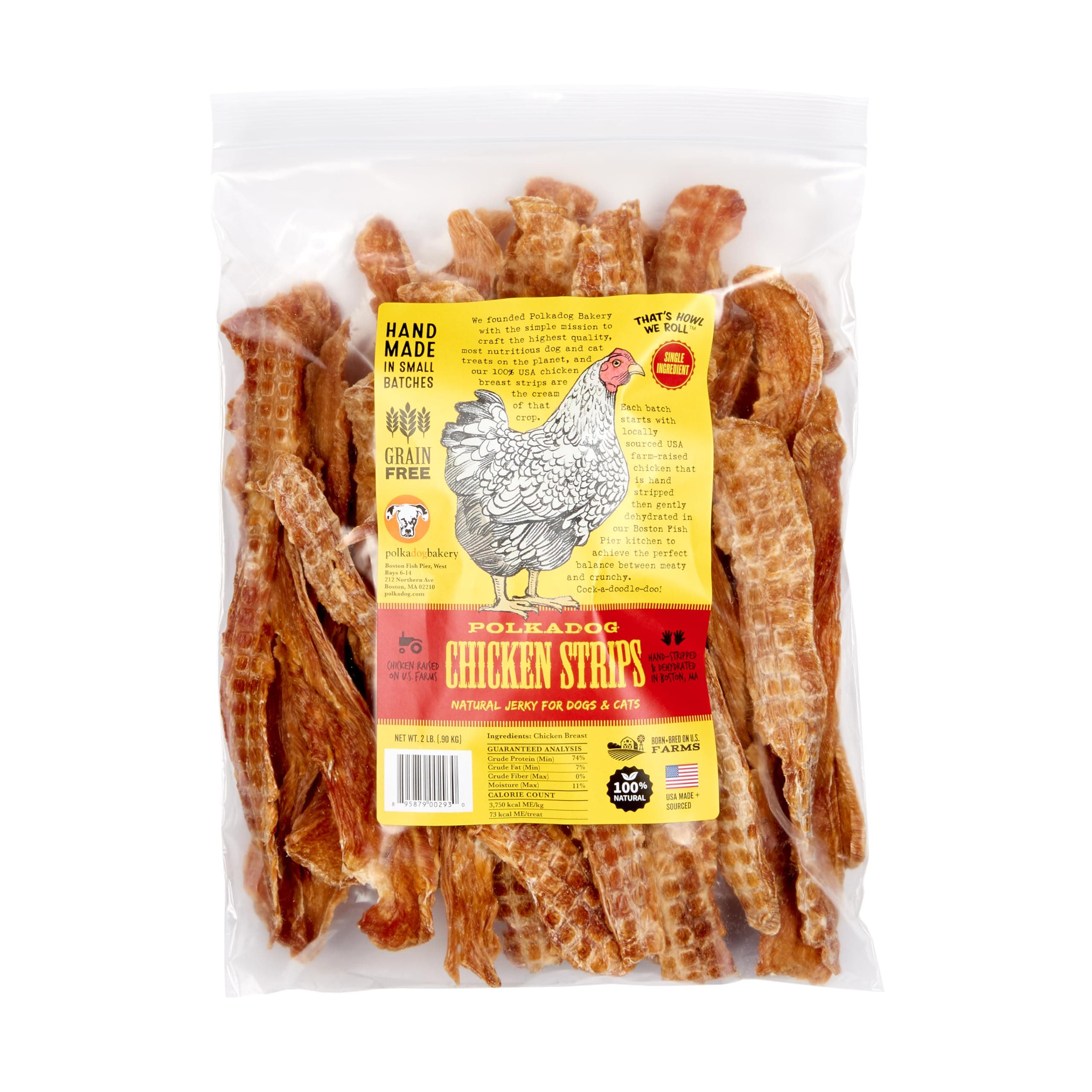 Polkadog Chicken Strip Jerky Dog Treats – Single Ingredient, Grain-Free, Lean Protein Snacks – USA Farm-Raised Chicken, Crunchy & Natural Training Treats – Handmade in the USA - 2 lb