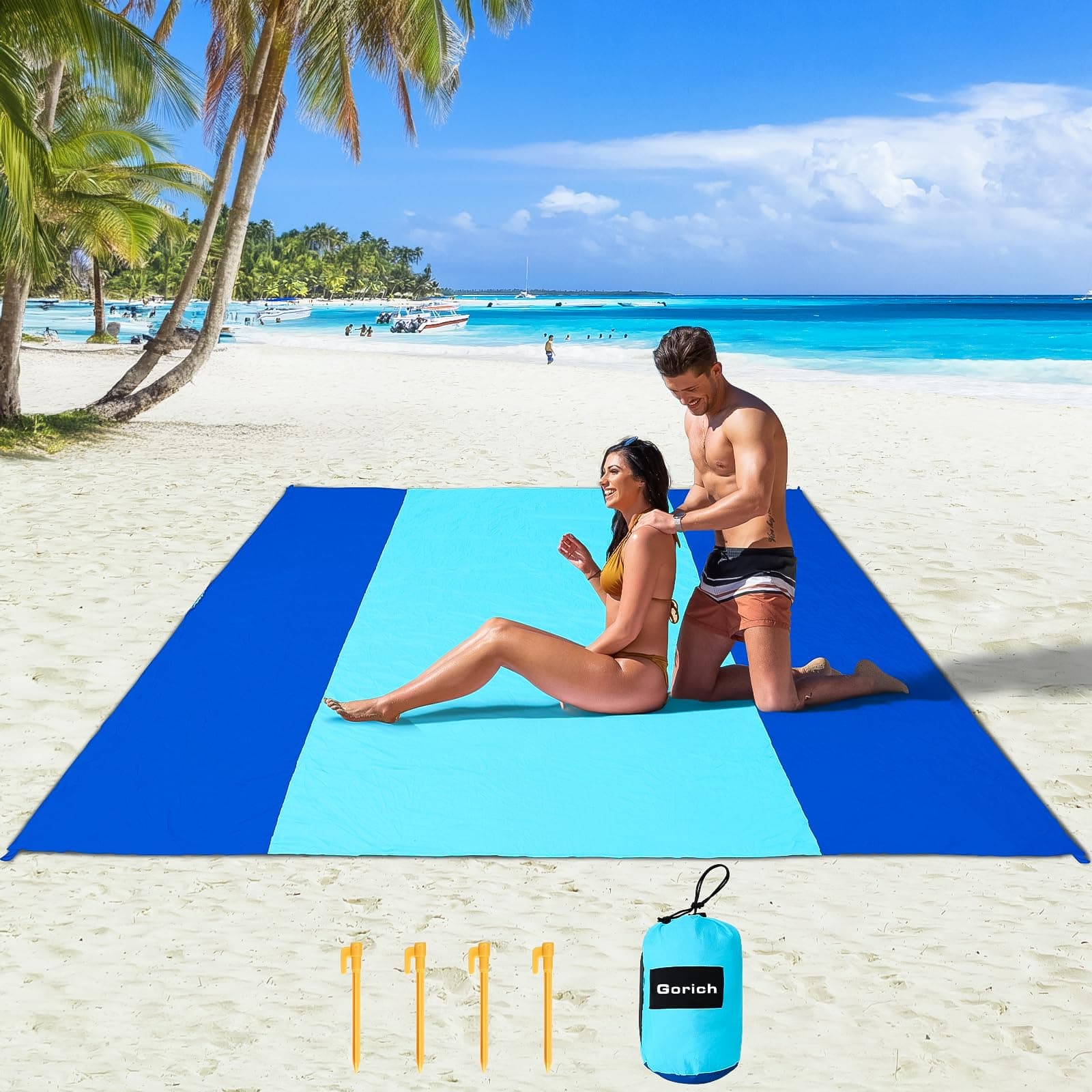 Beach Blanket Sandproof Waterproof, Extra Large 10'x9' Sand Free Beach Mat for 1-8 Adults, Lightweight & Quick Drying Picnic Mat for Outdoor Beach Travel Camping Hiking