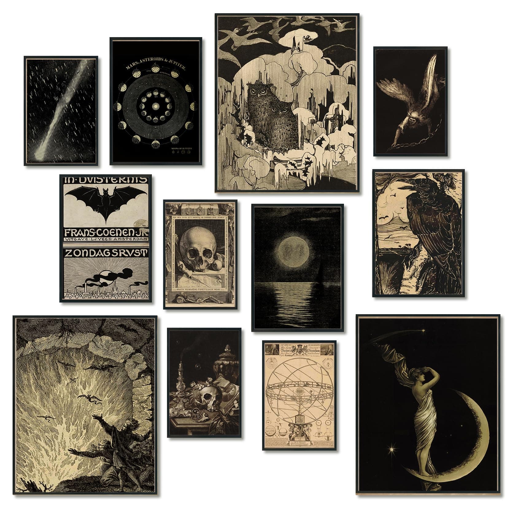 12PCS Gothic Moody Bedroom Eclectic Posters, Dark Academia Wall Posters for Dorm Decor, Grunge Room Decor | Unframed