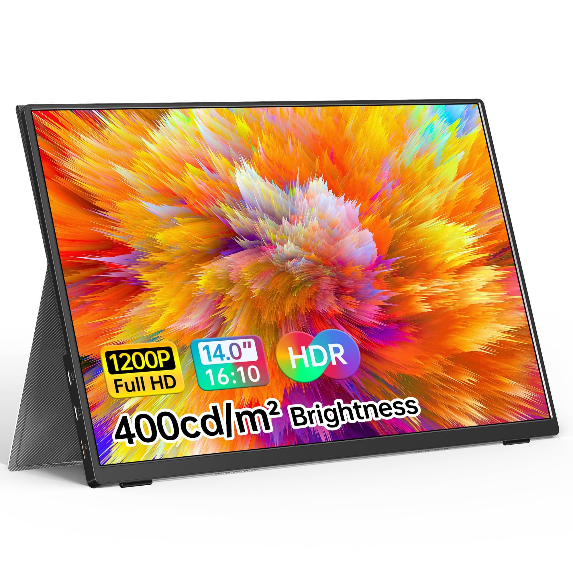 Portable Monitor 14 inch FHD 1920 * 1200P USB C HDMI Ultra-Slim IPS Travel Display w/Smart Cover & Speakers, HDR Plug&Play, External Monitor for Laptop PC, Phone,Mac