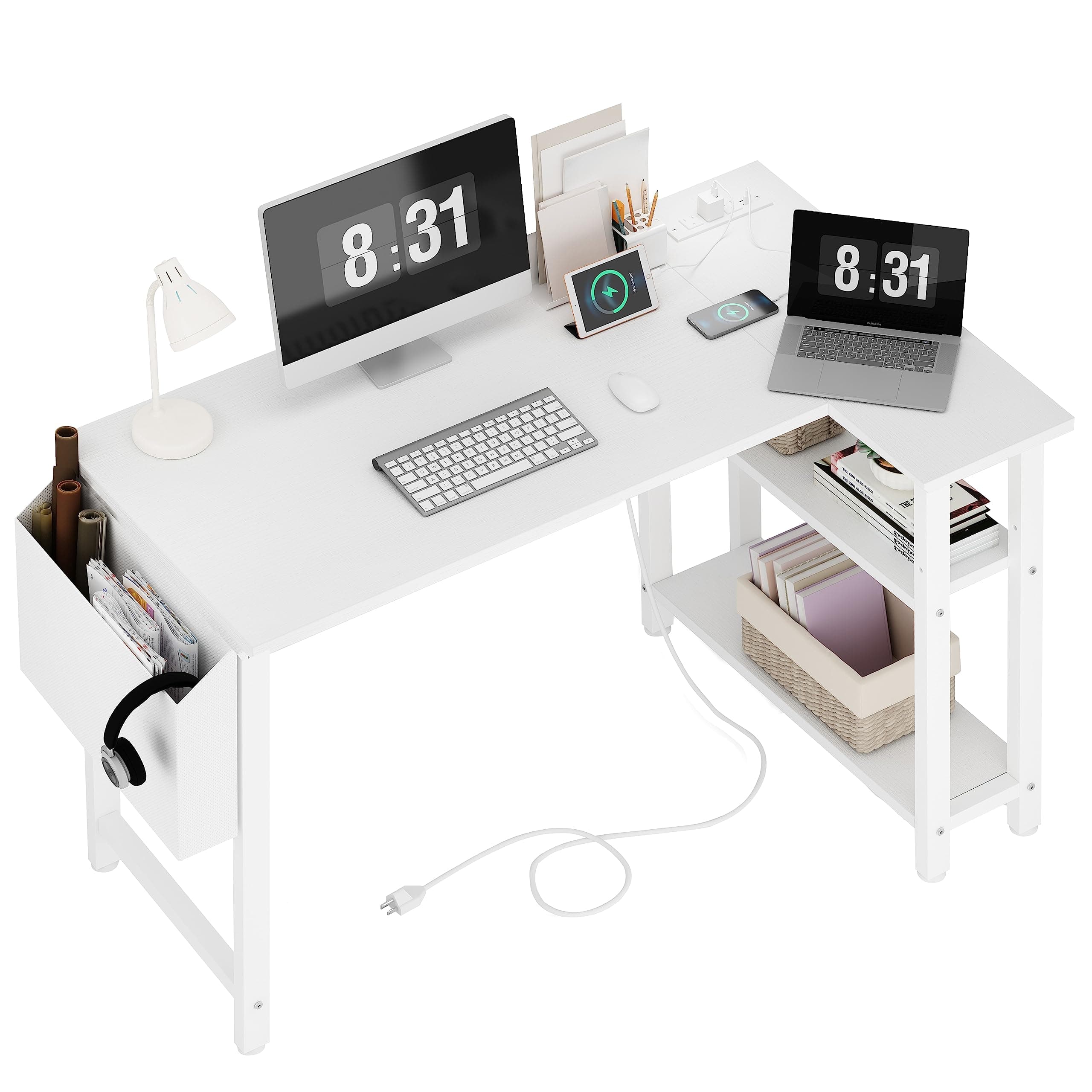 Lufeiya 40" Small Right Angle Computer Desk with Storage Shelf, White