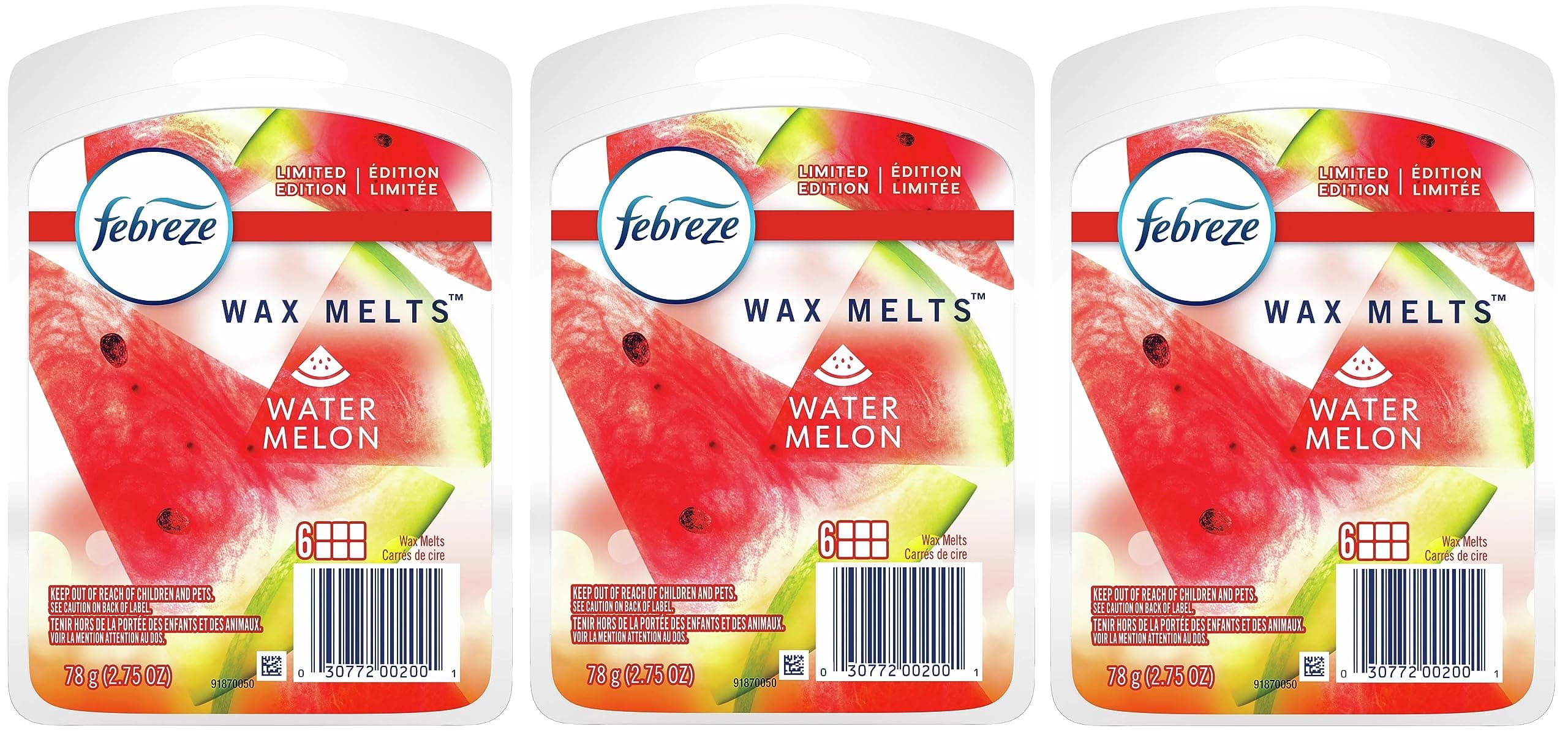Febreze Wax Melts Air Freshener, Limited Edition, Watermelon Scent - 6 Wax Cubes Per Package (Pack of 3)