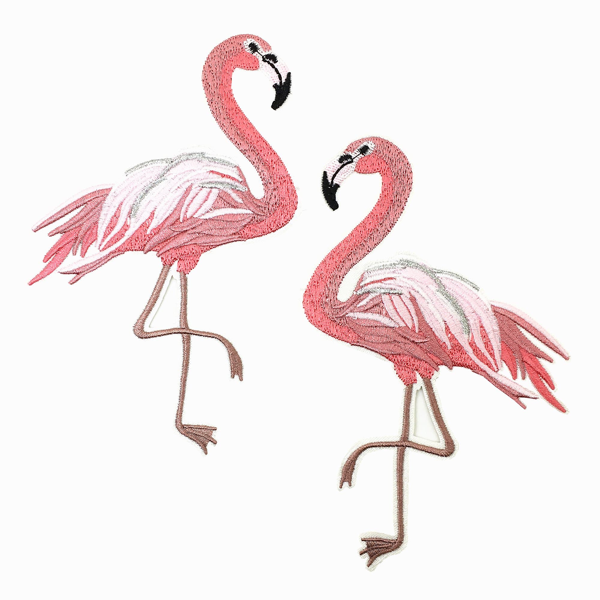 JUBRAY 2pair Iron On Embroidered Flamingo Patch Pink Birds Applique Embroidery Motifs Decoration Sewing Patches For Dress Appliques 10x15cm AC0933