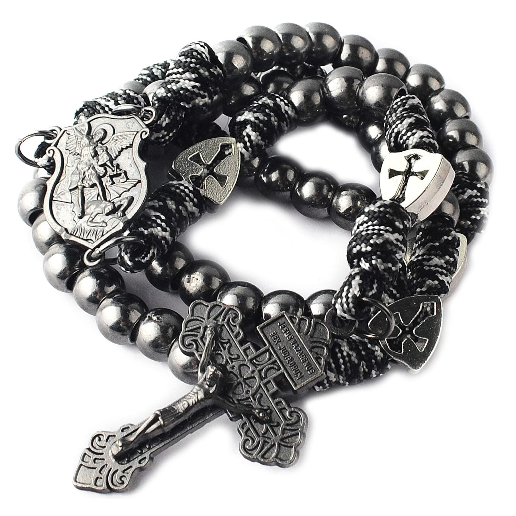 HanlinCC Large and Heavy Black Metal Beads Rugged Durable Paracord Rosary