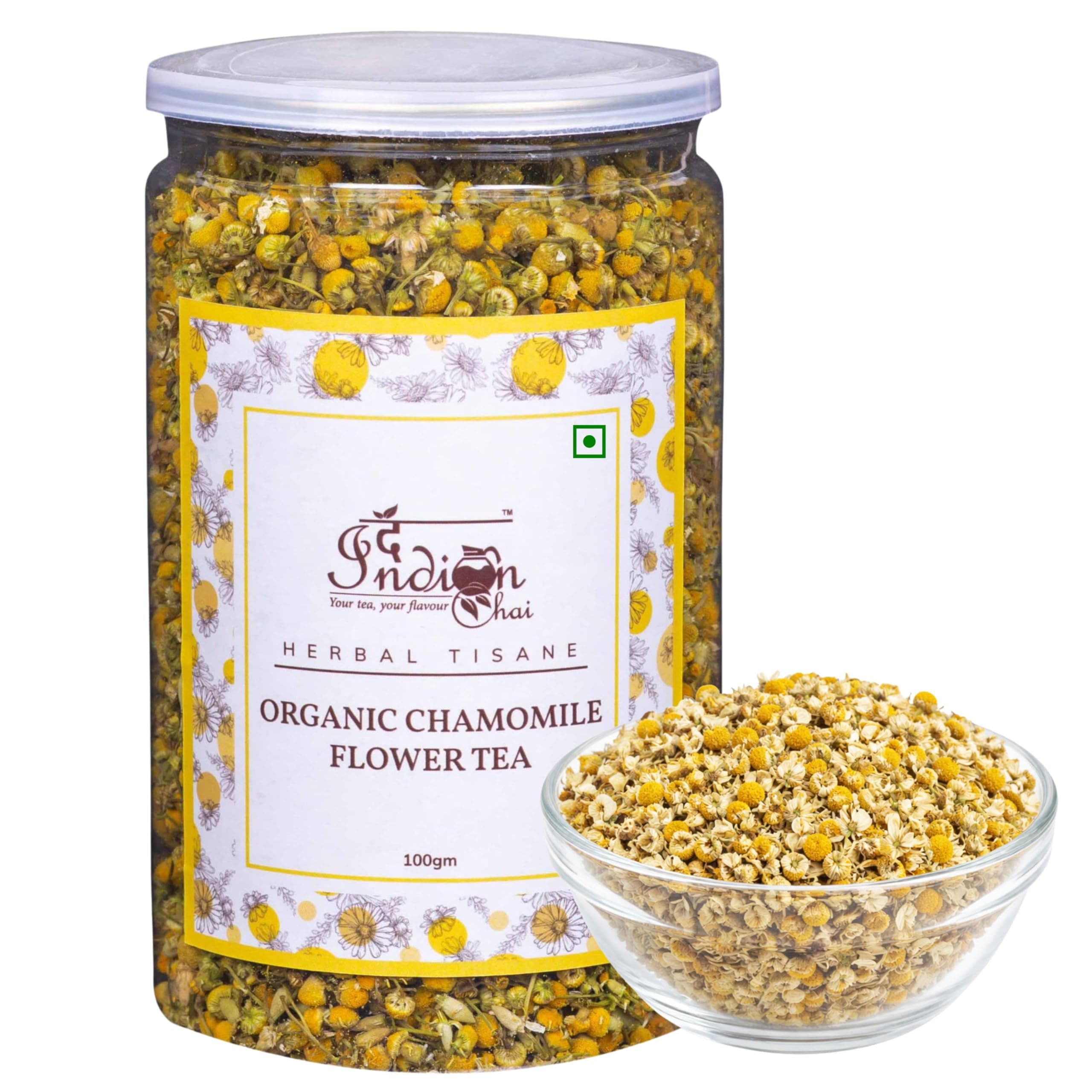 The Indian Chai - Organic Chamomile Tea 100g | Helps with Immunity, Sleep, Stress & Anxiety | Caffeine Free Herbal Tea | Loose Camomile Flowers