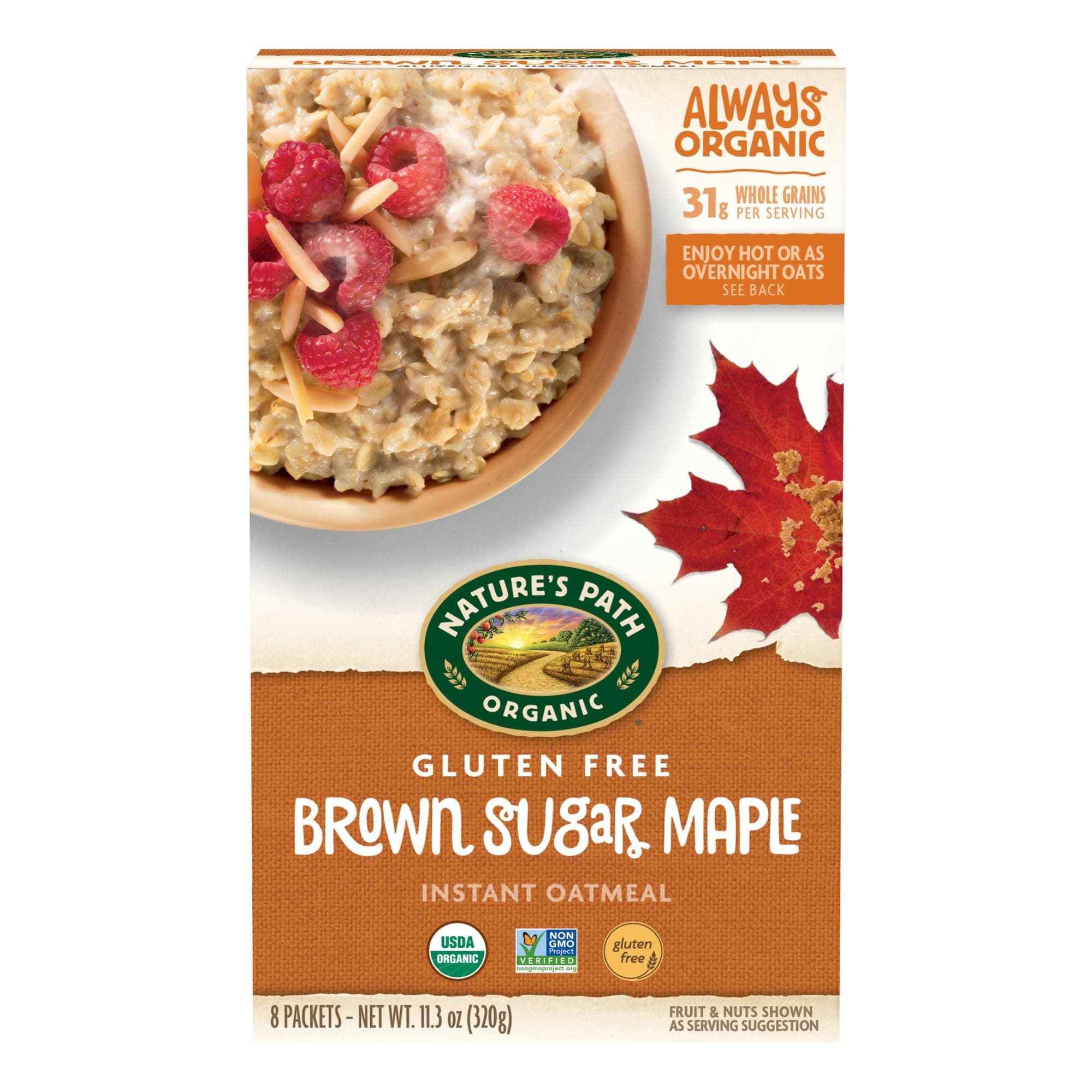 Organic Brown Sugar Maple Instant Oatmeal, 11.3 oz (Pack of 1), Gluten Free, Non-GMO
