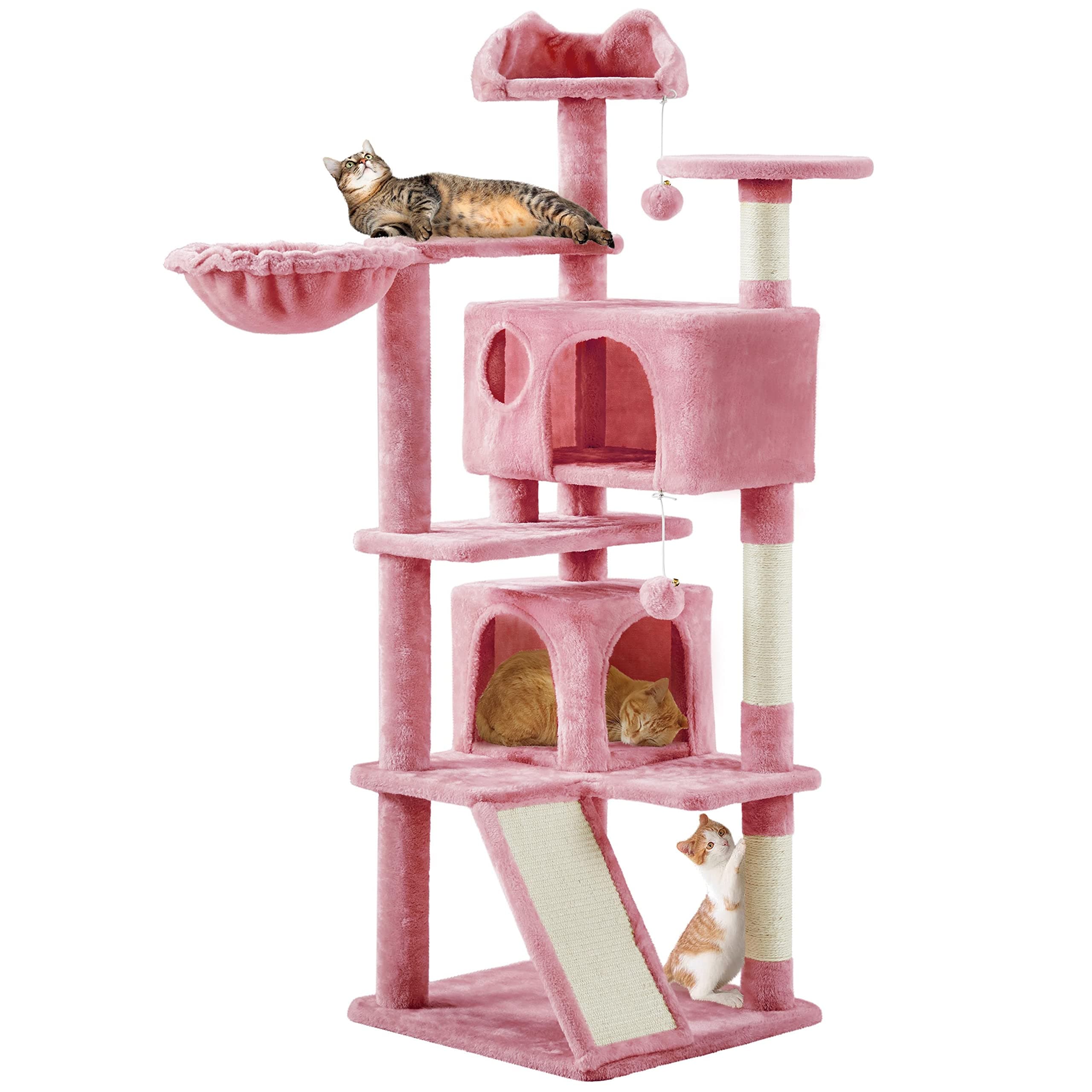 Topeakmart 57 inches Multi-Level Cat Tree Cat Condo with Scratching Posts Kittens Activity Tower Pet Play House Furniture, Pink