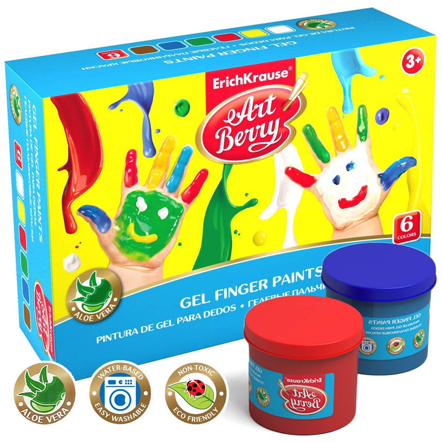 ArtBerry Finger Paints Set for Kids 6 Pieces Mixed with Aloe Vera | 6 x 100 ml Non-Toxic | by Erich Krause