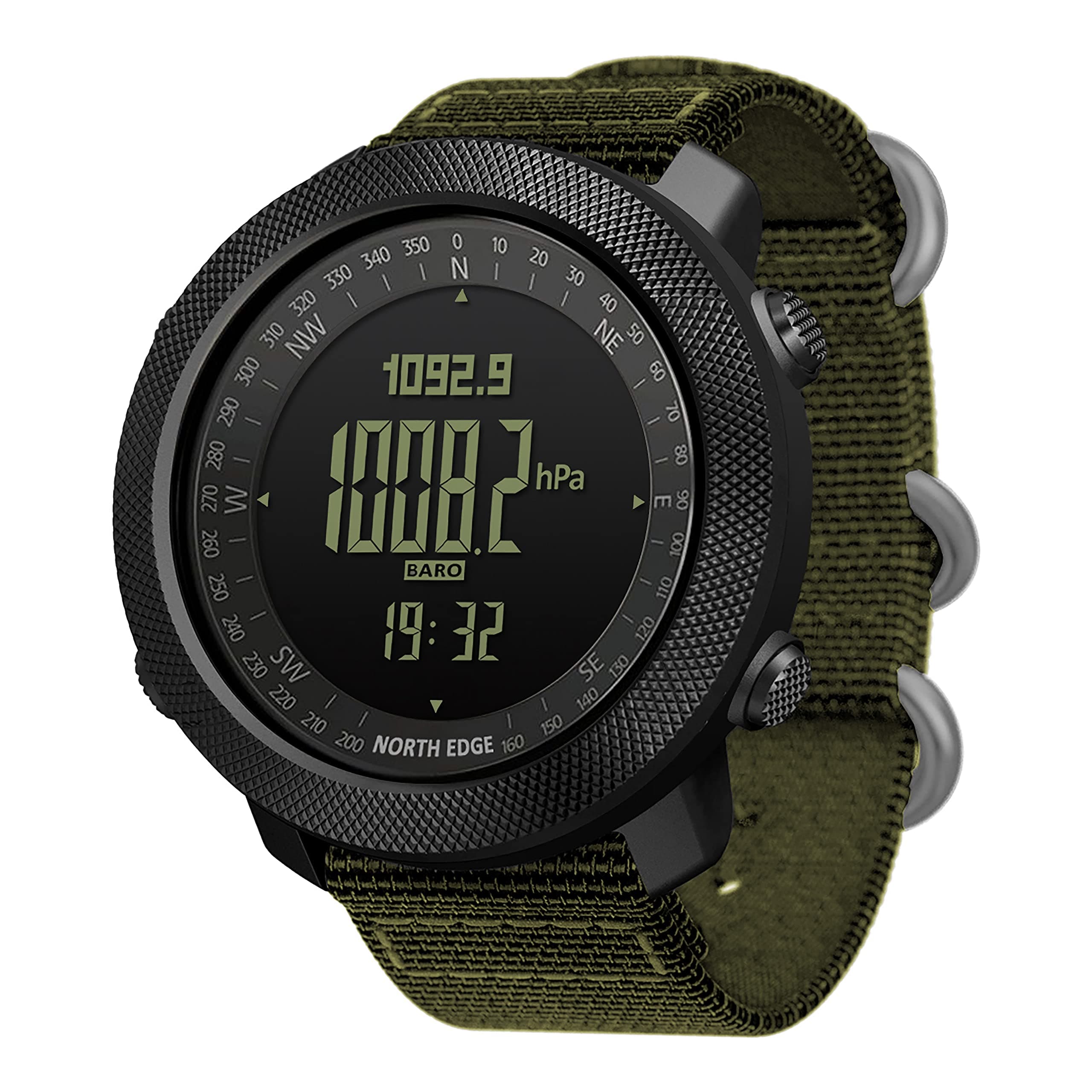 North Edge Apache Tactical Sports Watches for Men Digital Outdoor Survival Military Compass Rock Solid Digital Watches with Durable Band, Steps Tracker Pedometer Calories (Green)