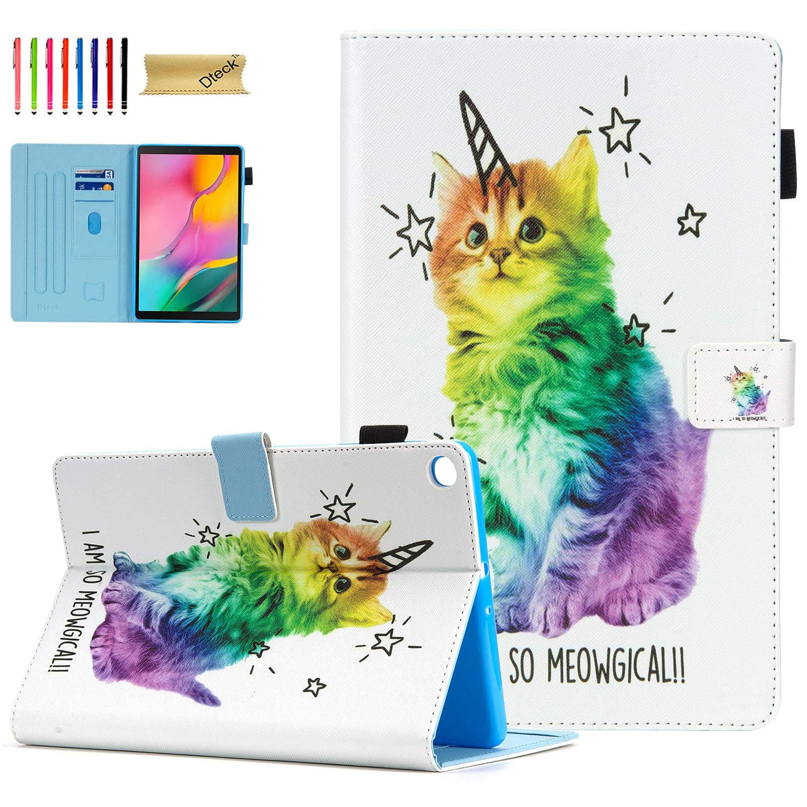 Dteck Galaxy Tab A 10.1 Case - Slim Fit Premium Leather Folio Stand Protective Magnetic Case for Samsung Galaxy Tab A 10.1 inch Tablet 2019 Release SM-T510/T515, Cat Unicorn