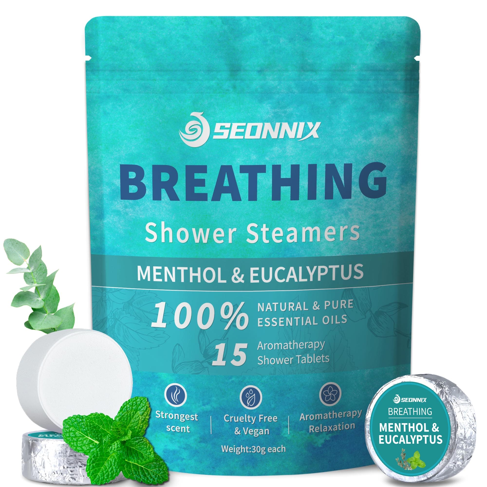 Shower Steamers Aromatherapy 15 Pack, Menthol & Eucalyptus Shower Bombs with Natural Essential Oils, Quick Relief Nasal Congestion, Relaxation & Self Care Gifts for Women & Men