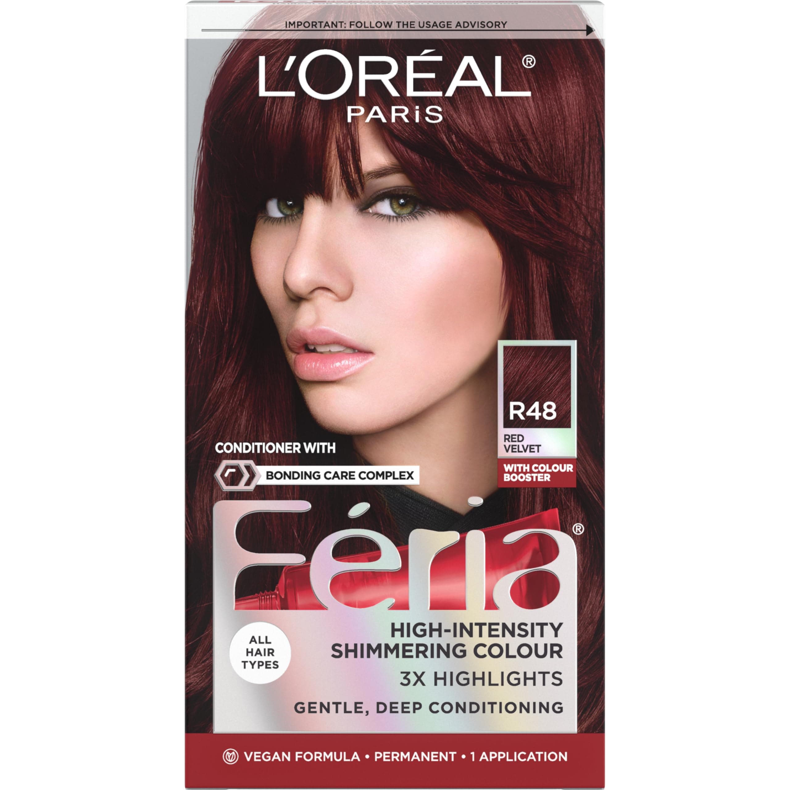 L'Oréal Paris Feria Multi-Faceted Shimmering Permanent Hair Color (R48 Red Velvet)