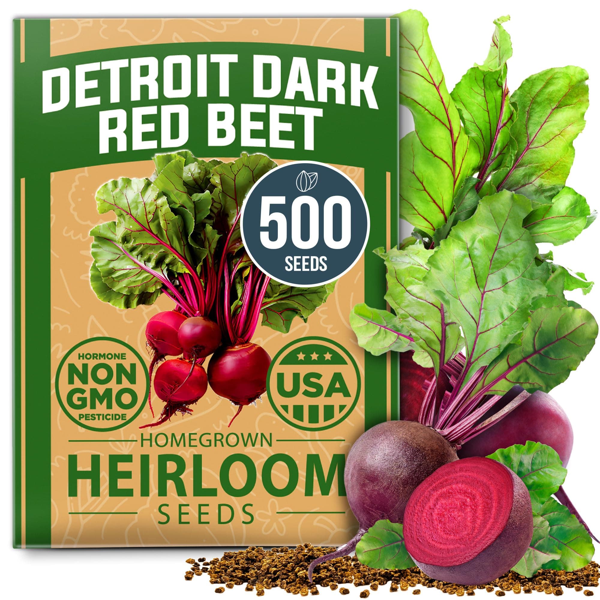HOME GROWN Detroit Dark Red Beet Seeds Pack - 500 Heirloom 𝗡𝗢𝗡-𝗚𝗠𝗢, 𝗨𝗦𝗔-𝗦𝗢𝗨𝗥𝗖𝗘𝗗 Vegetable Seeds for Planting - Red Beet for Home Garden – High Germination(Beta vulgaris)