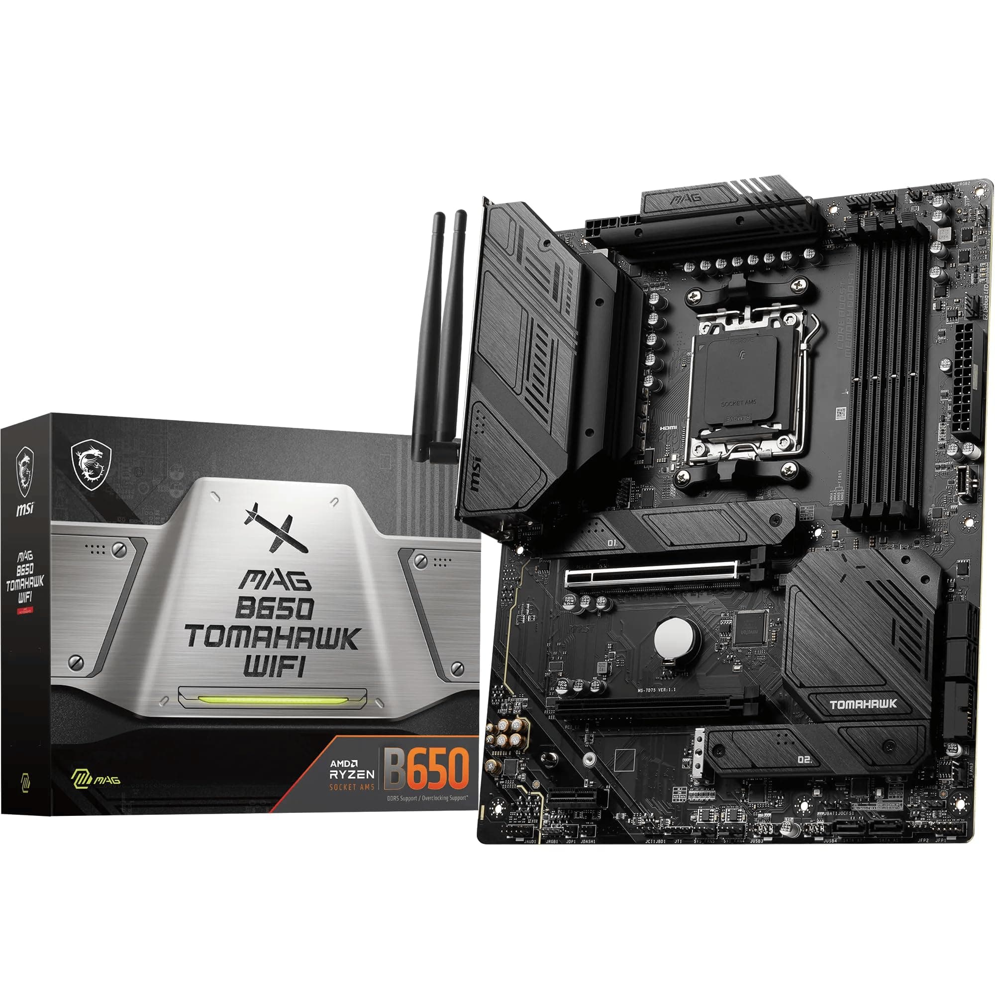MSI MAG B650 TOMAHAWK WIFI Motherboard, ATX - Supports AMD Ryzen 9000 Series Processors, AM5-14 Duet Rail 80A VRM, DDR5 Memory Boost 6400+MHz/OC, 2 x PCIe 4.0 x16, 3 x M.2 Gen4, Wi-Fi 6E