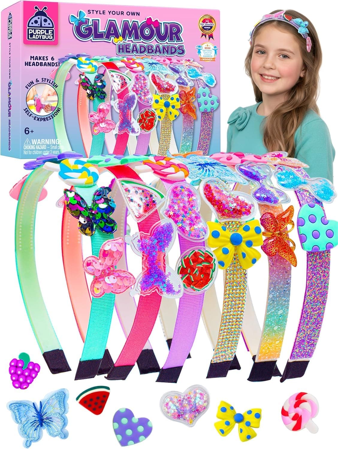 PURPLE LADYBUG Glamour Headband Making Kit for Girls - DIY Hair Accessories & Hair Bands - Craft Kits for Kids - 5 Year Old Girls Gifts, Girl Birthday Presents for Ages 5-10, Summer Crafts Activity